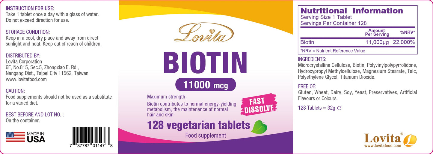 LOVITA Biotin 11,000 mcg Tablets, 384 Count