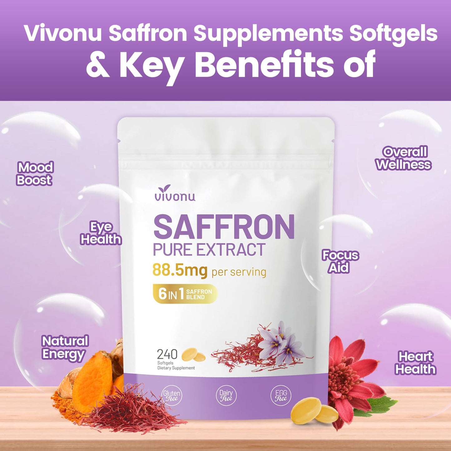 VivoNu Saffron Supplements Softgel 240 Softgels