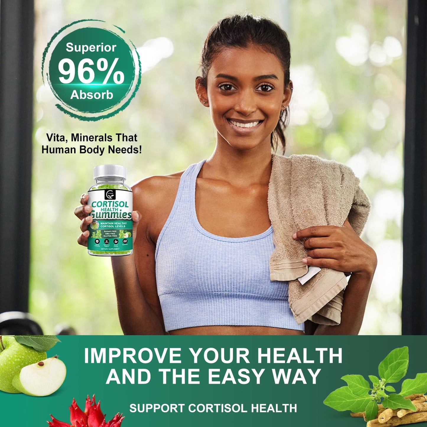 GORNVB Sugar-free Cortisol Gummies 9-in-1 Cortisol Supplement for Women with Magnesium, Ashwagandha, Rhodiola, Phosphatidylserine, L-Theanine, Black Pepper, Vitamin C & B6 60 Gummies