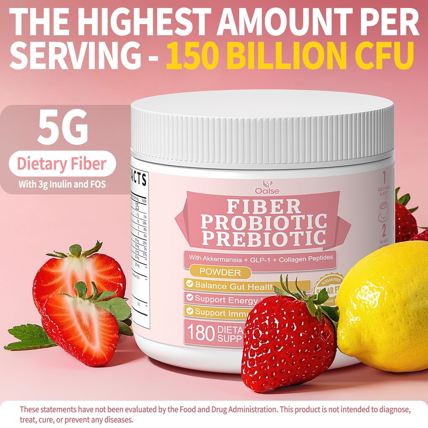 OALSE Akkermansia Probiotic with Prebiotic Fiber Powder, 6.35 Ounce