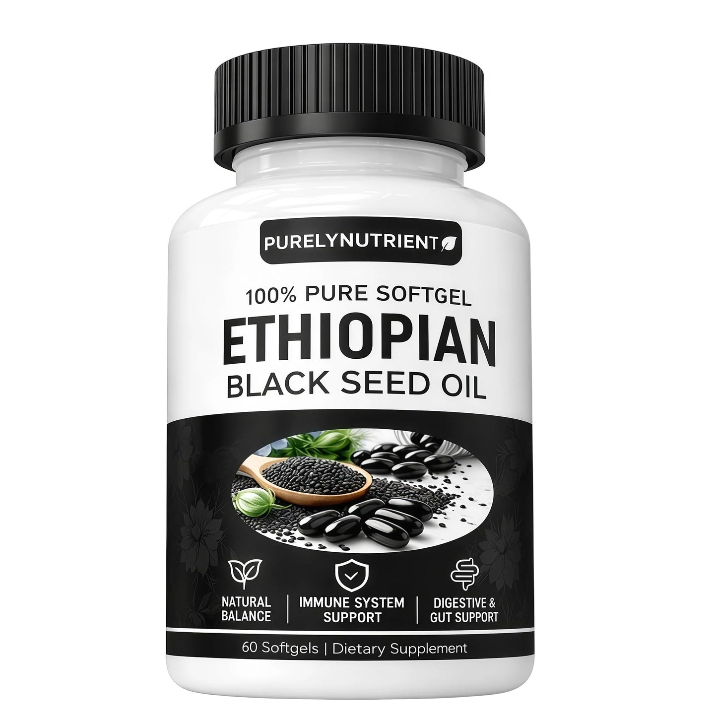PURELYNUTRIENT Ethiopian Black Seed Oil Softgels, 60 Count