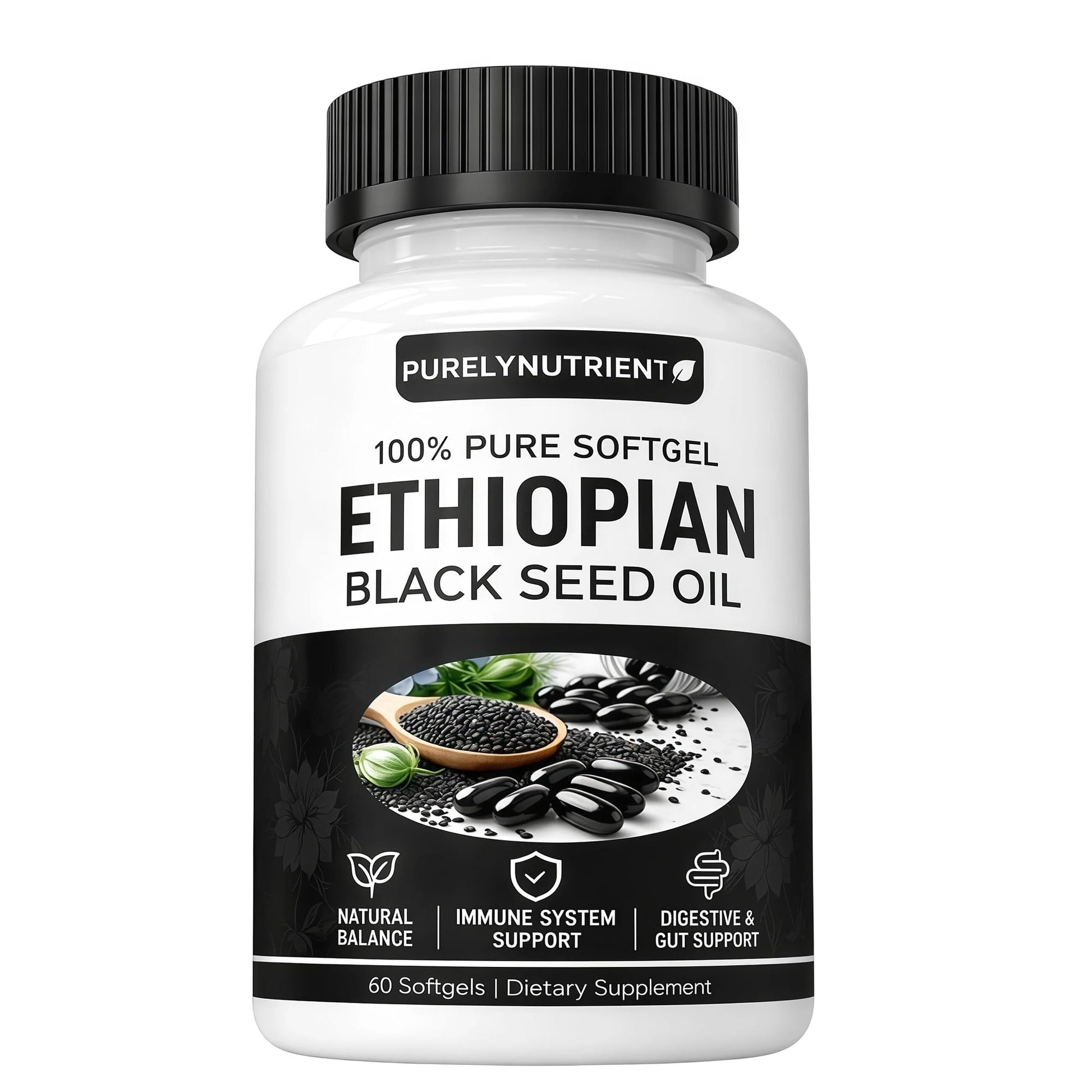 PURELYNUTRIENT Ethiopian Black Seed Oil Softgels, 60 Count