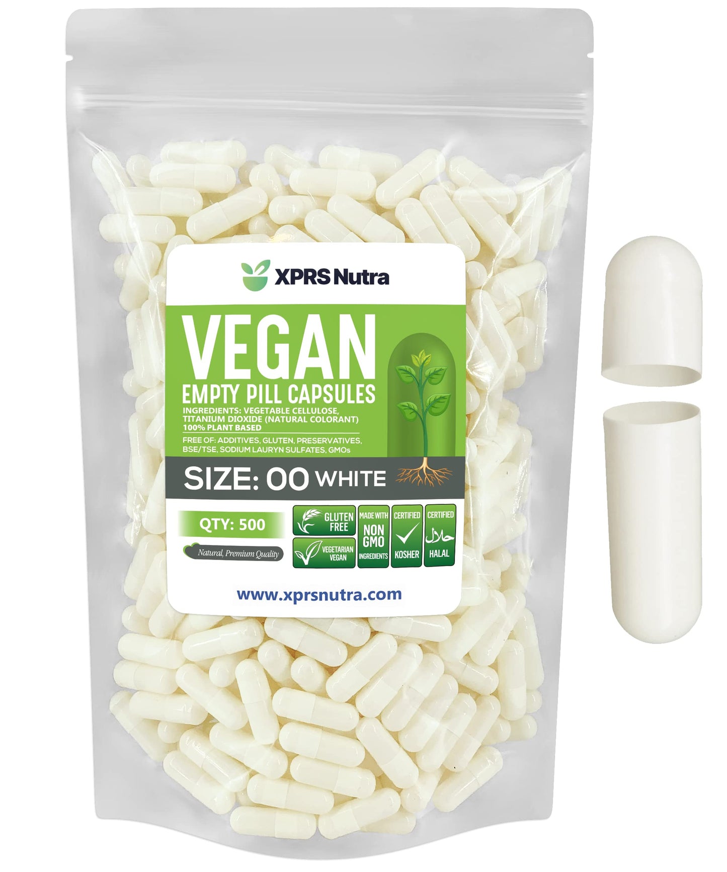 XPRS Nutra Size 00 White Empty Capsules, 500 Count