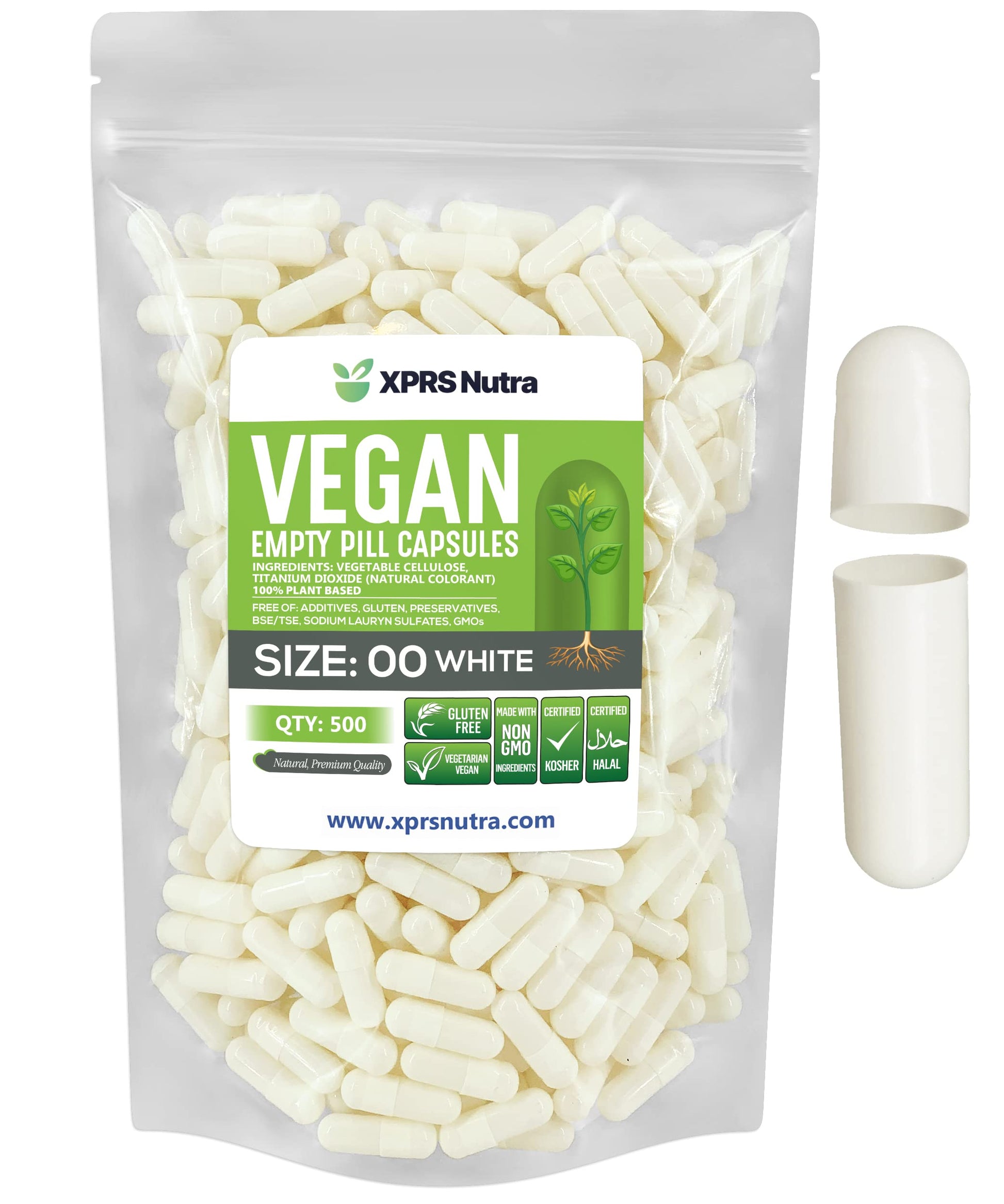XPRS Nutra Size 00 White Empty Capsules, 500 Count