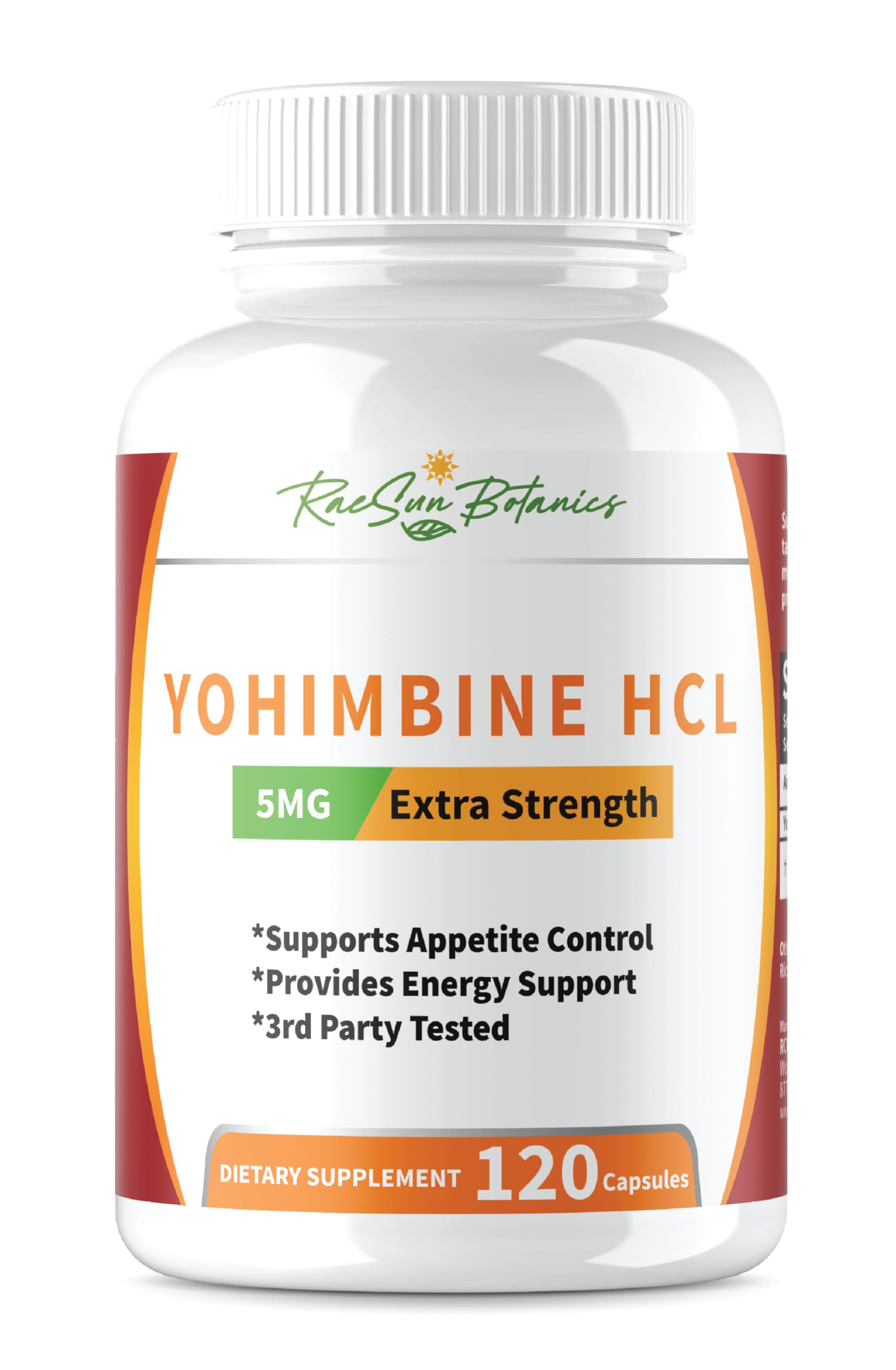 RaeSun Botanics Yohimbine HCL Bark Extract 5mg Capsules, 120 Count