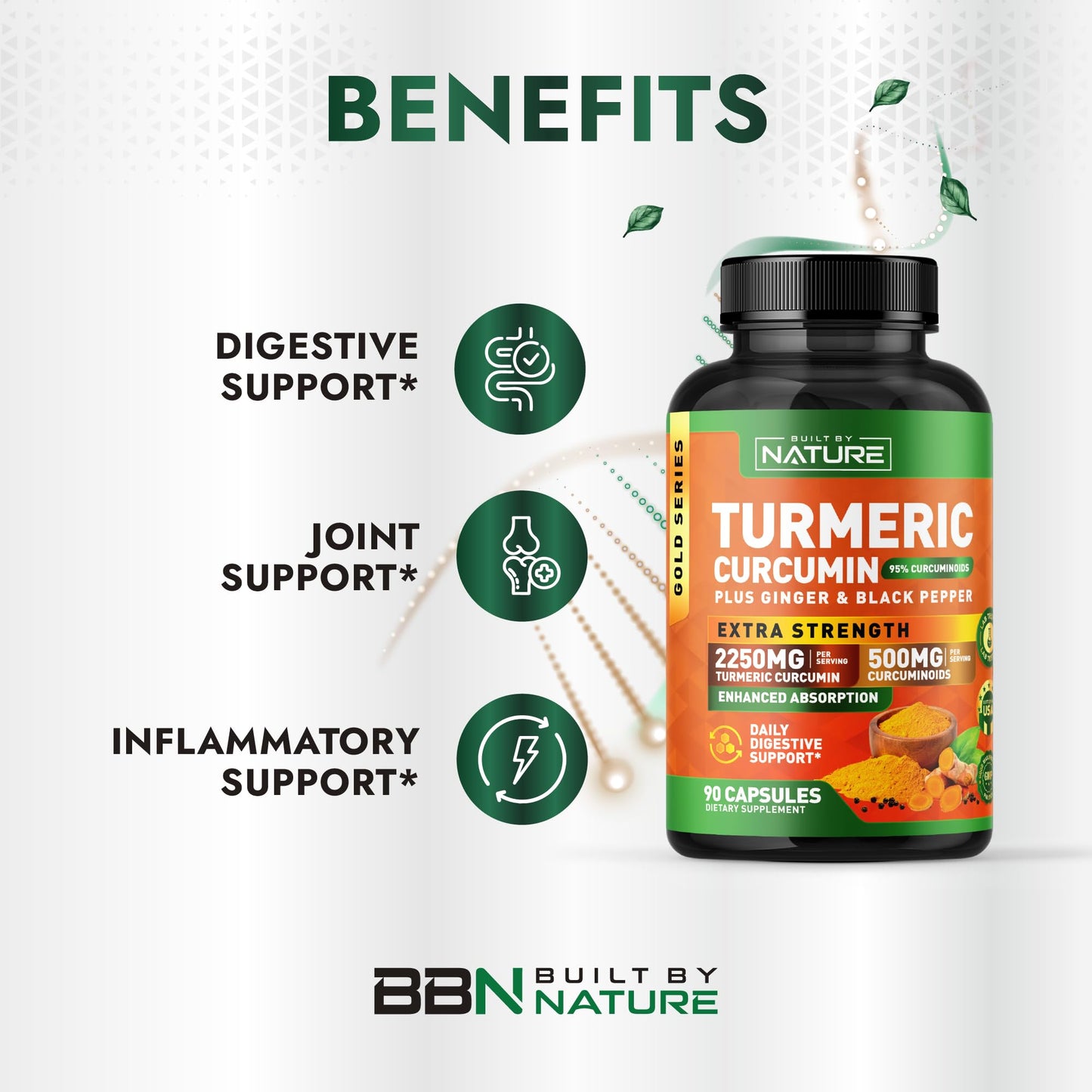 Built by Nature Turmeric Curcumin 2250mg, 90 Capsules