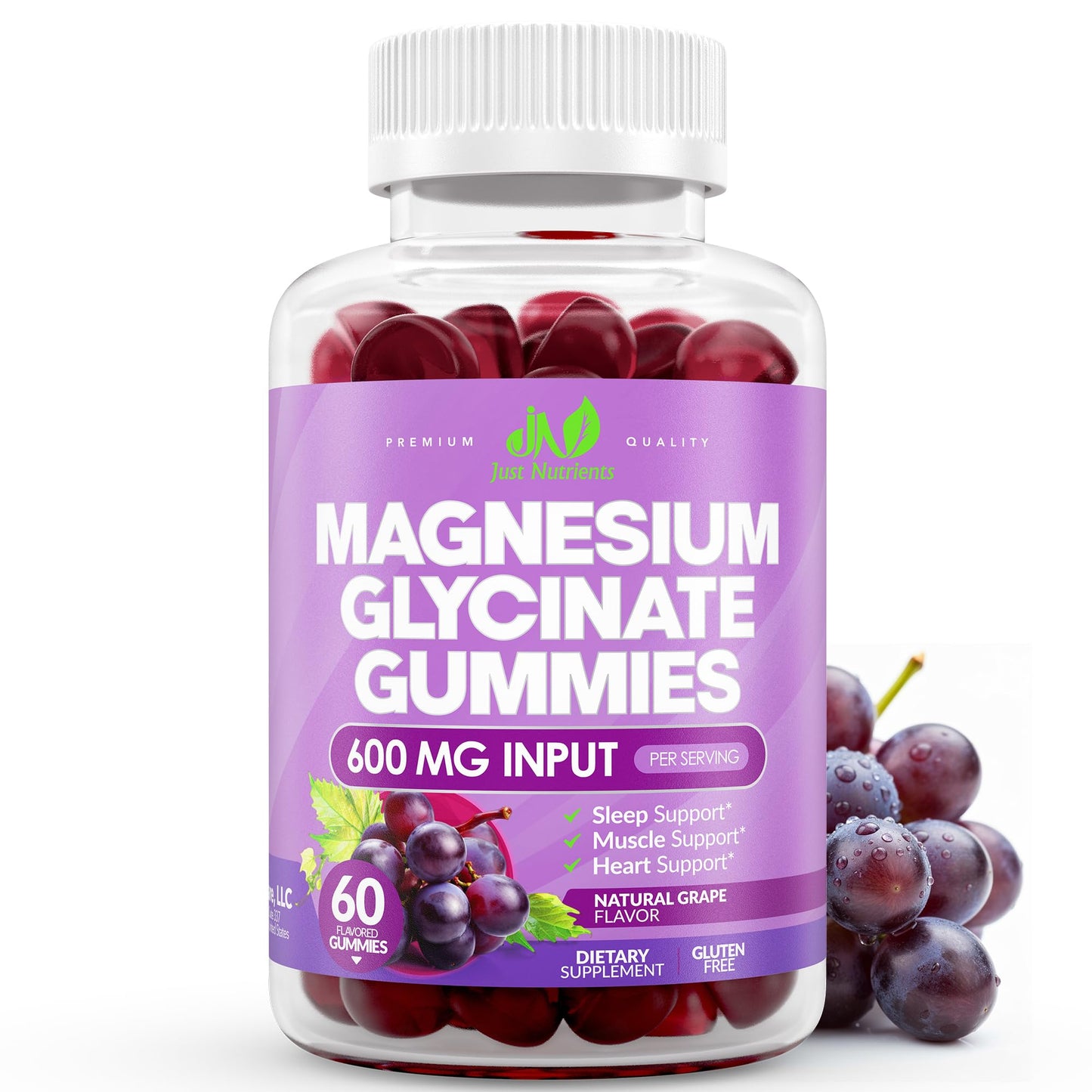 Just Nutrients Magnesium Glycinate 600mg Gummies, 60 Count