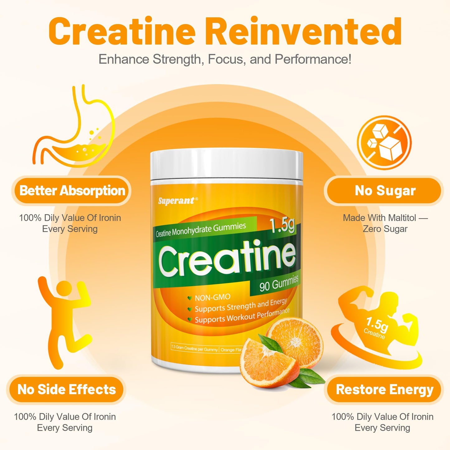 SUPERANT Creatine Monohydrate Gummies, 90 Count