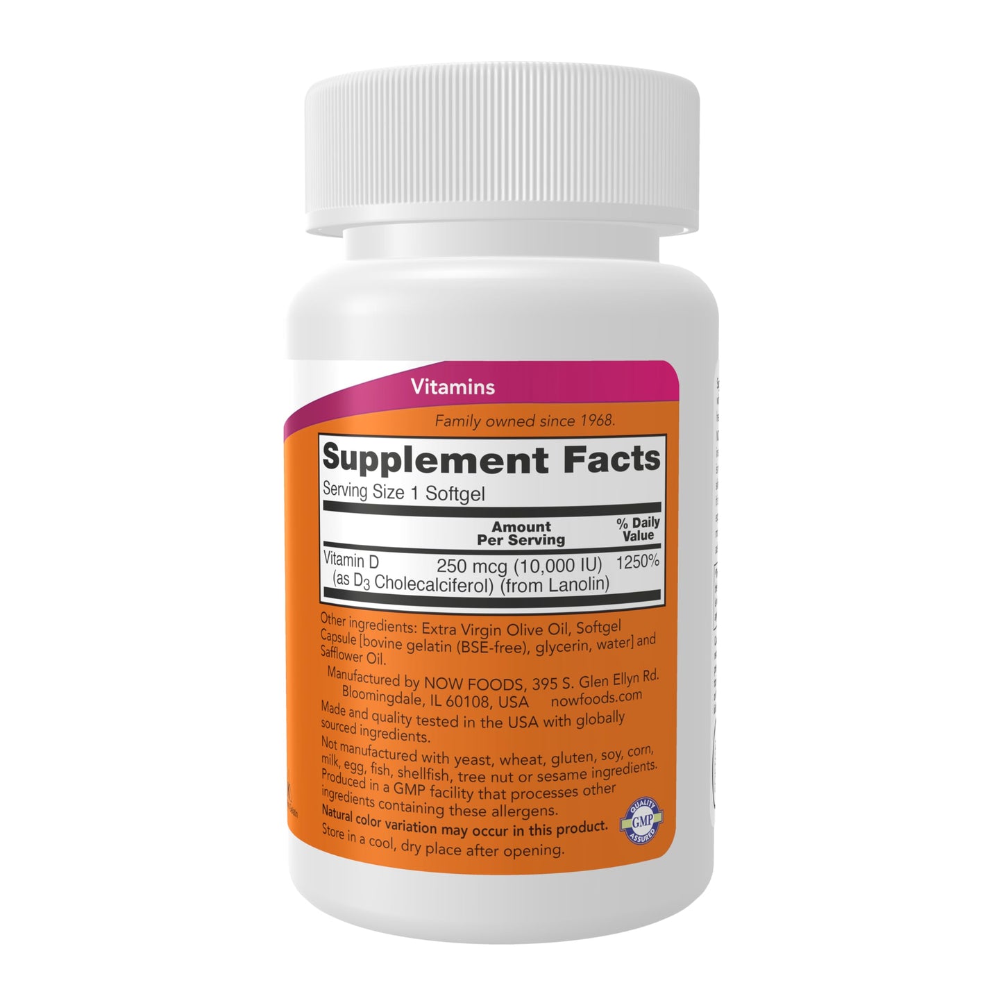 NOW Foods Vitamin D-3 10,000 IU Softgels, 120 Count