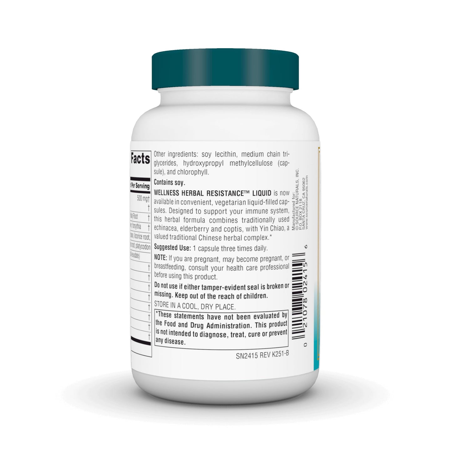 Source Naturals Wellness Herbal Resistance Echinacea, Coptis & Yin Chiao Immune Support 120 Capsules