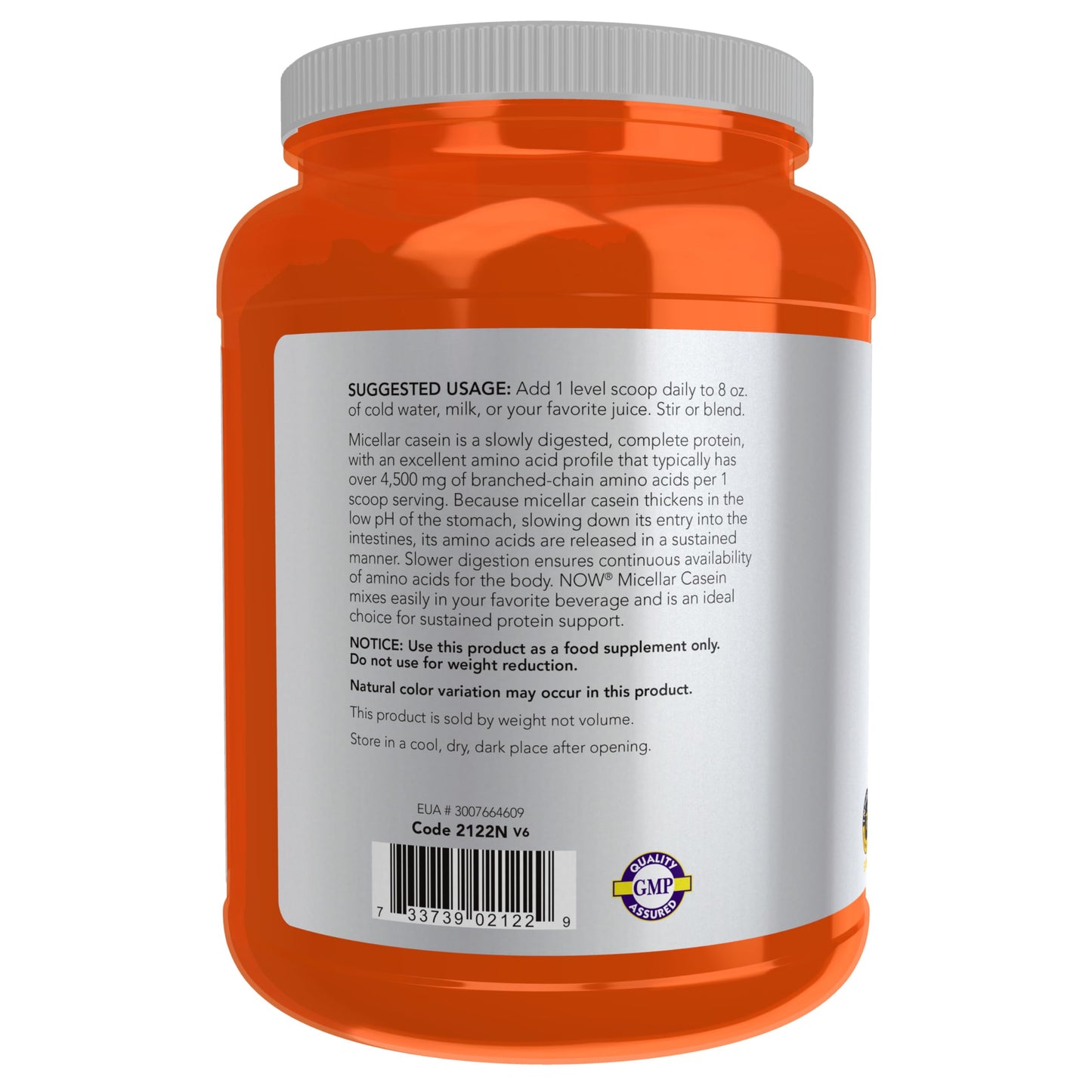 NOW Foods Micellar Casein 19 g Slow Release Unflavored Powder, 28.8
