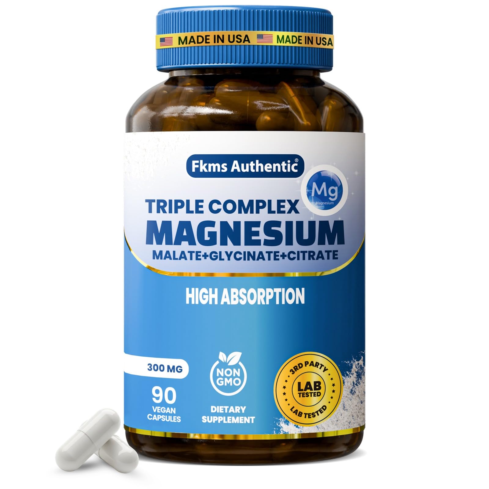 FKMS AUTHENTIC Triple Magnesium Complex 300mg Supplement Capsule, 90 Count
