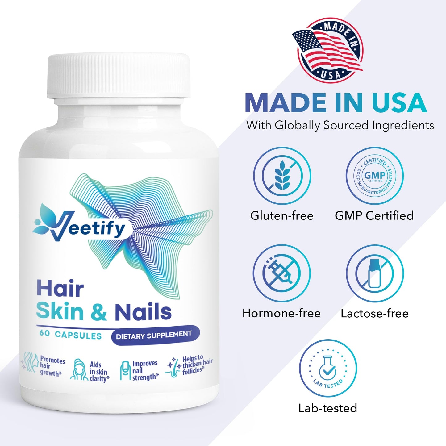 Veetify Hair, Skin and Nails Vitamins, 60 Capsules