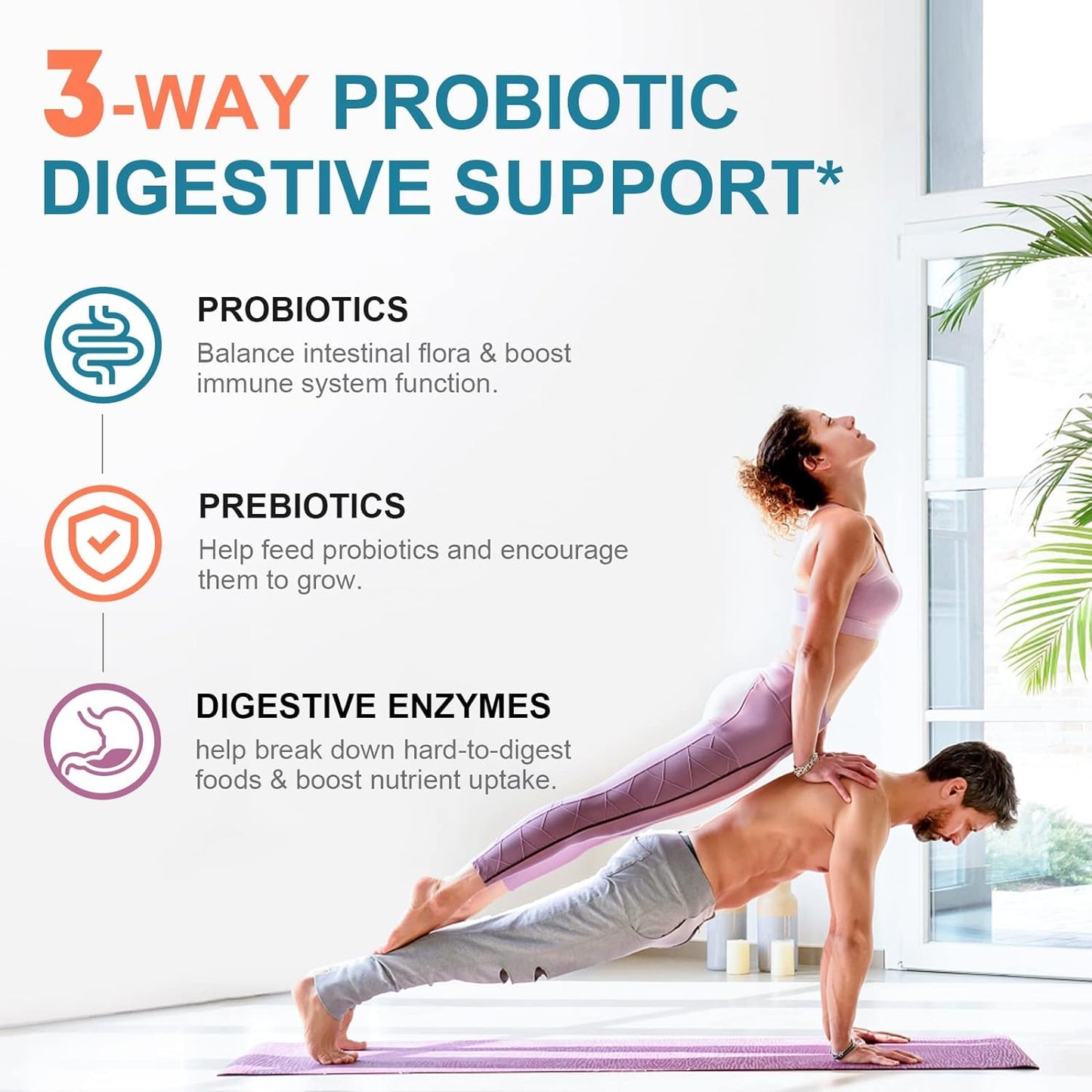 CANLIST Probiotics 120 Billion CFUs 18 Strains, 3 Prebiotics & Digestive Enzymes for Men Women, Digestive & Immune Support, Shelf Stable Non-GMO, 120 Capsules