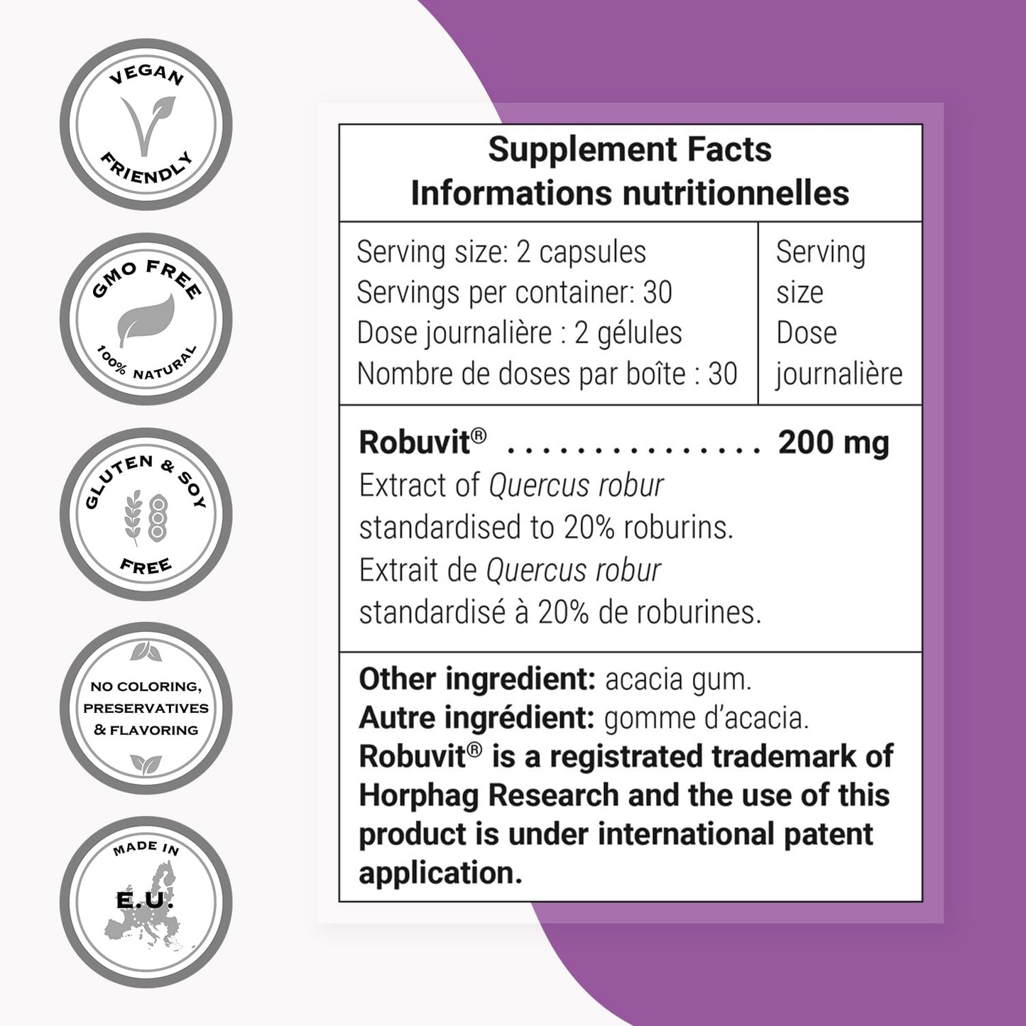 Supersmart Robuvit (French Oak Wood Extract) 200mg per Day Energy Supplement & Antioxidant, 60 Vegetarian Capsules