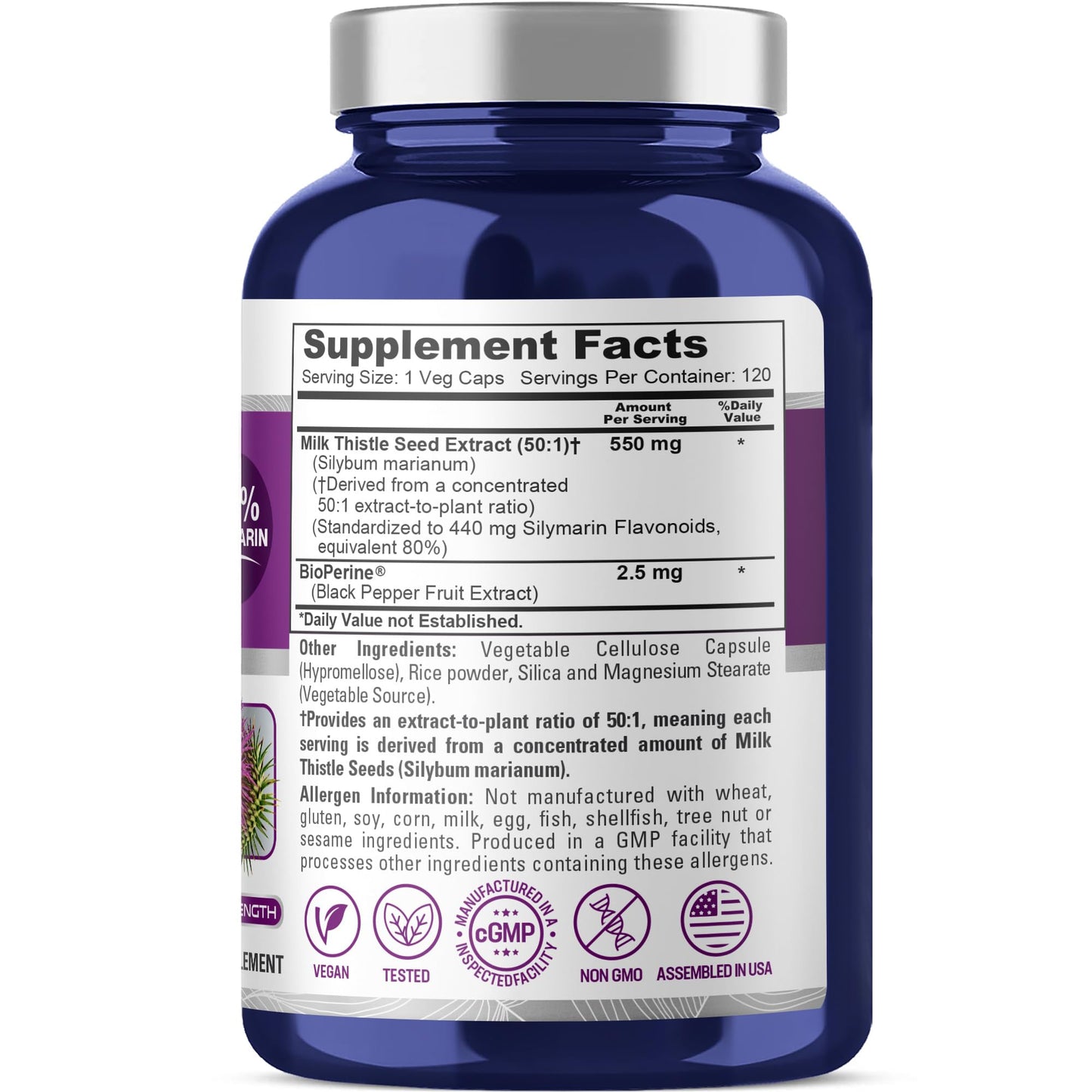 NusaPure Milk Thistle Seed 550mg Capsule, 120 Capsules
