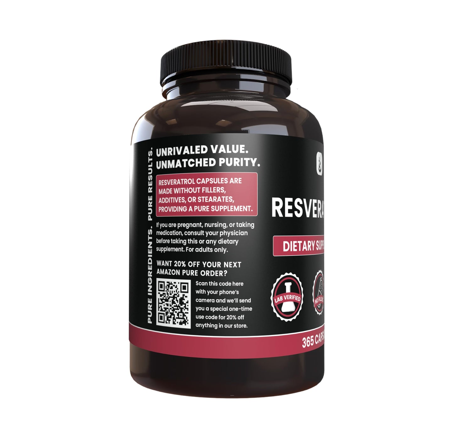 PURE ORIGINAL INGREDIENTS Resveratrol Capsule, 365 Count