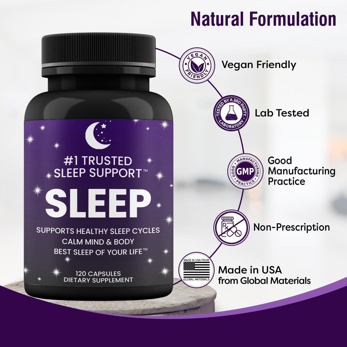 #1 TRUSTED SLEEP SUPPORT Natural Sleep Aid for Adults 120 Capsules