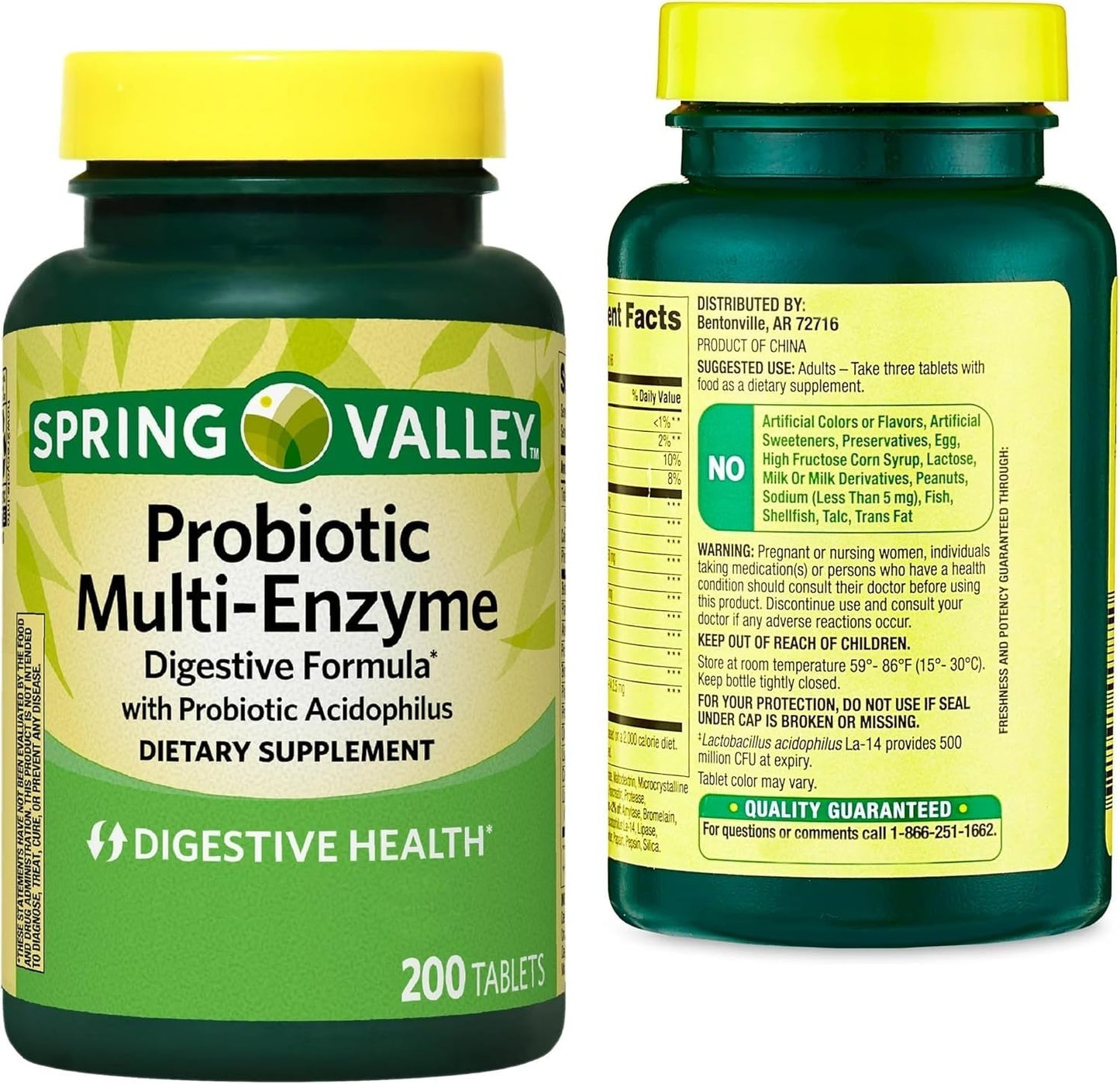BASKETGOODS Spring Valley Probiotic Multi-Enzyme Digestive Formula Tablets 200 Count