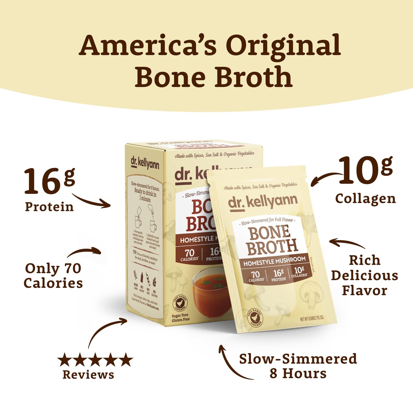 Dr. Kellyann Homestyle Mushroom Bone Broth Powder, 7 Servings, 0.65