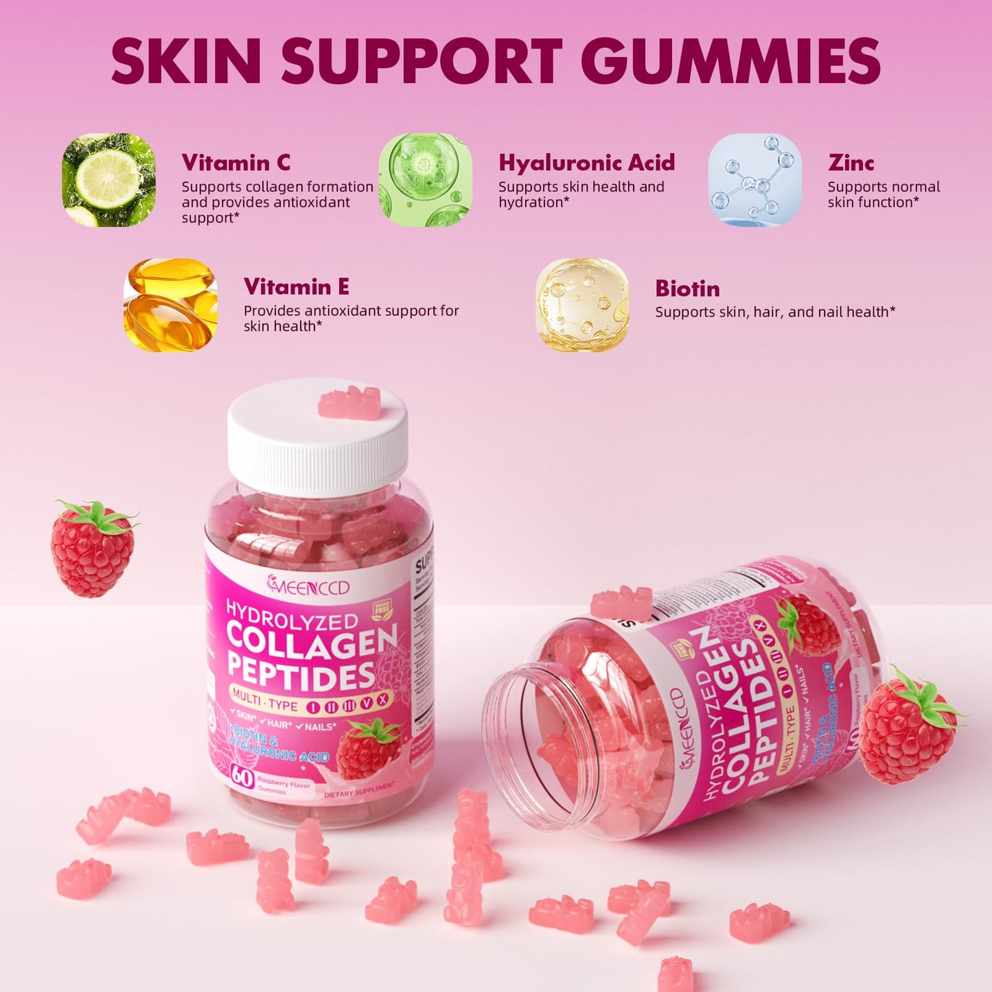 MEENCCD Hydrolyzed Collagen Peptides Gummies 120 Count