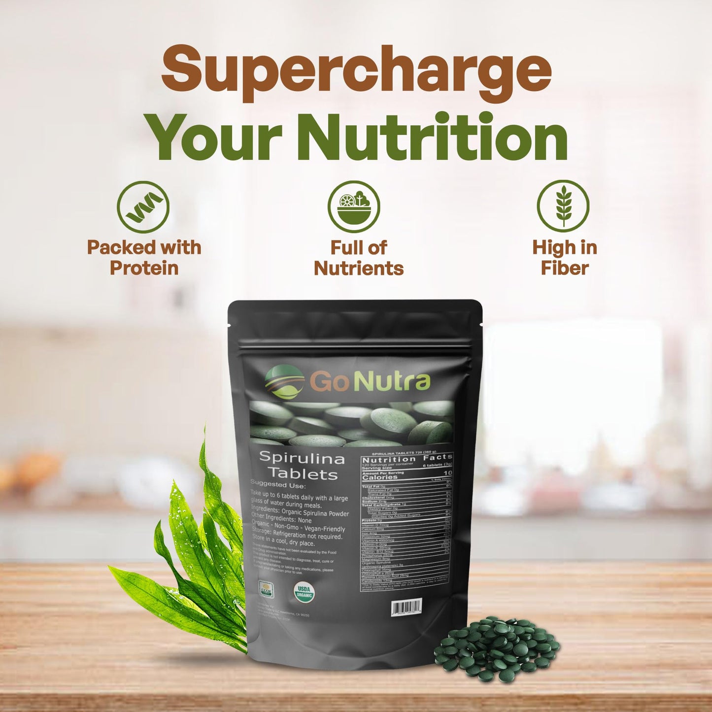 Go Nutra Organic Spirulina 720 Tablets
