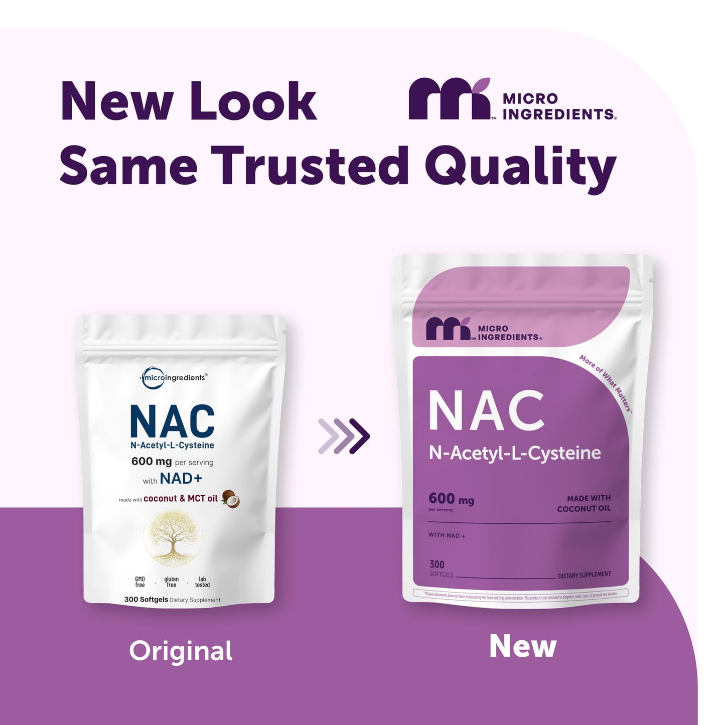 Micro Ingredients NAC 600mg Supplement with NAD+ & Coconut Oil, 300 Softgels
