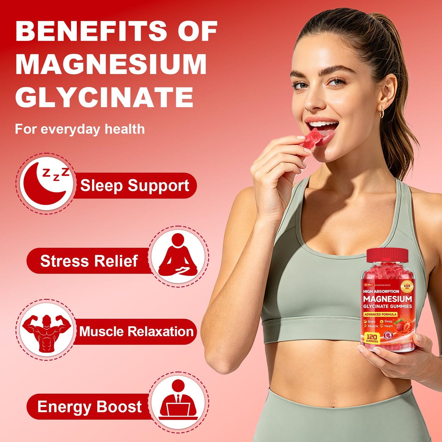 Biokynt Magnesium Glycinate Gummies 600 mg Sugar Free Magnesium Supplement 120 Count