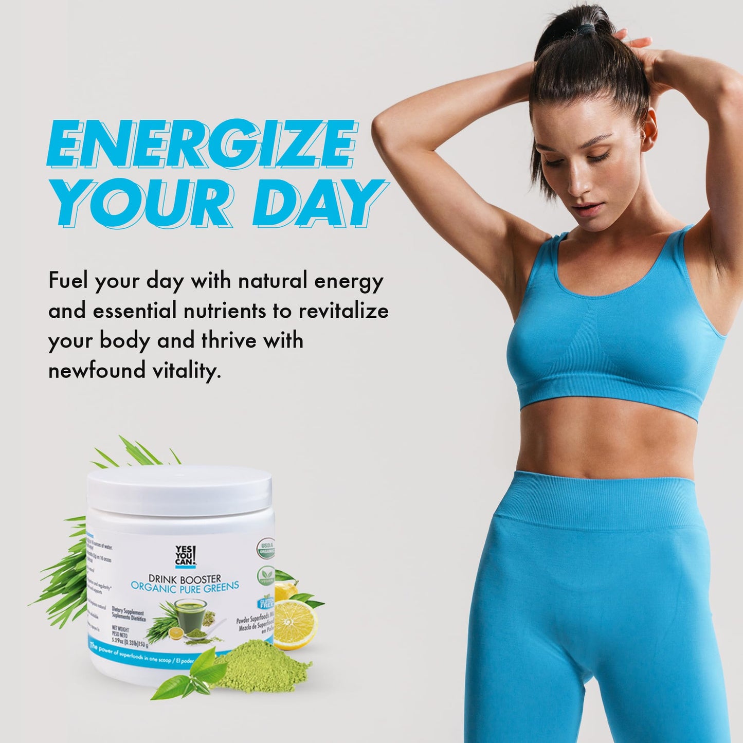 Yes You Can! Drink Booster Organic Greens Superfood Powder 10.58 oz (Pack of 2)