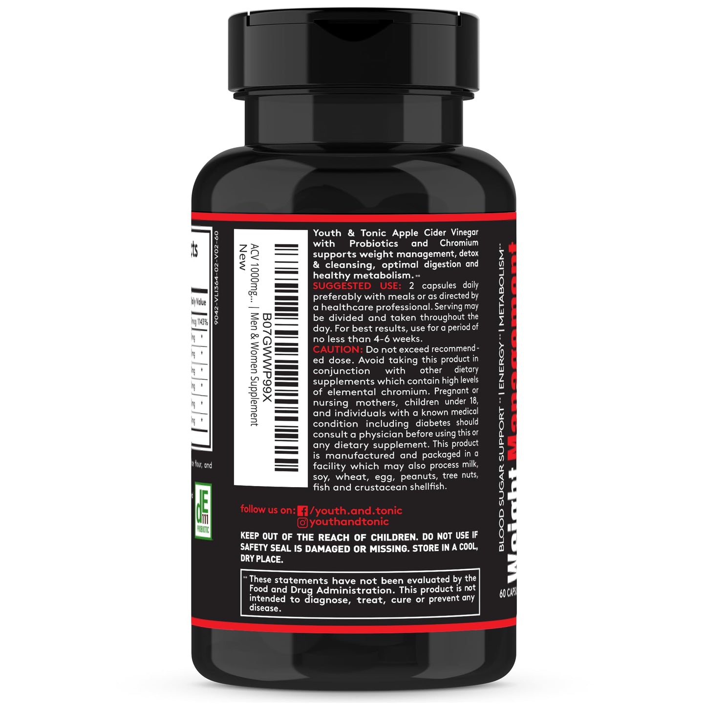 Youth & Tonic Apple Cider Vinegar Capsules, 60 Count
