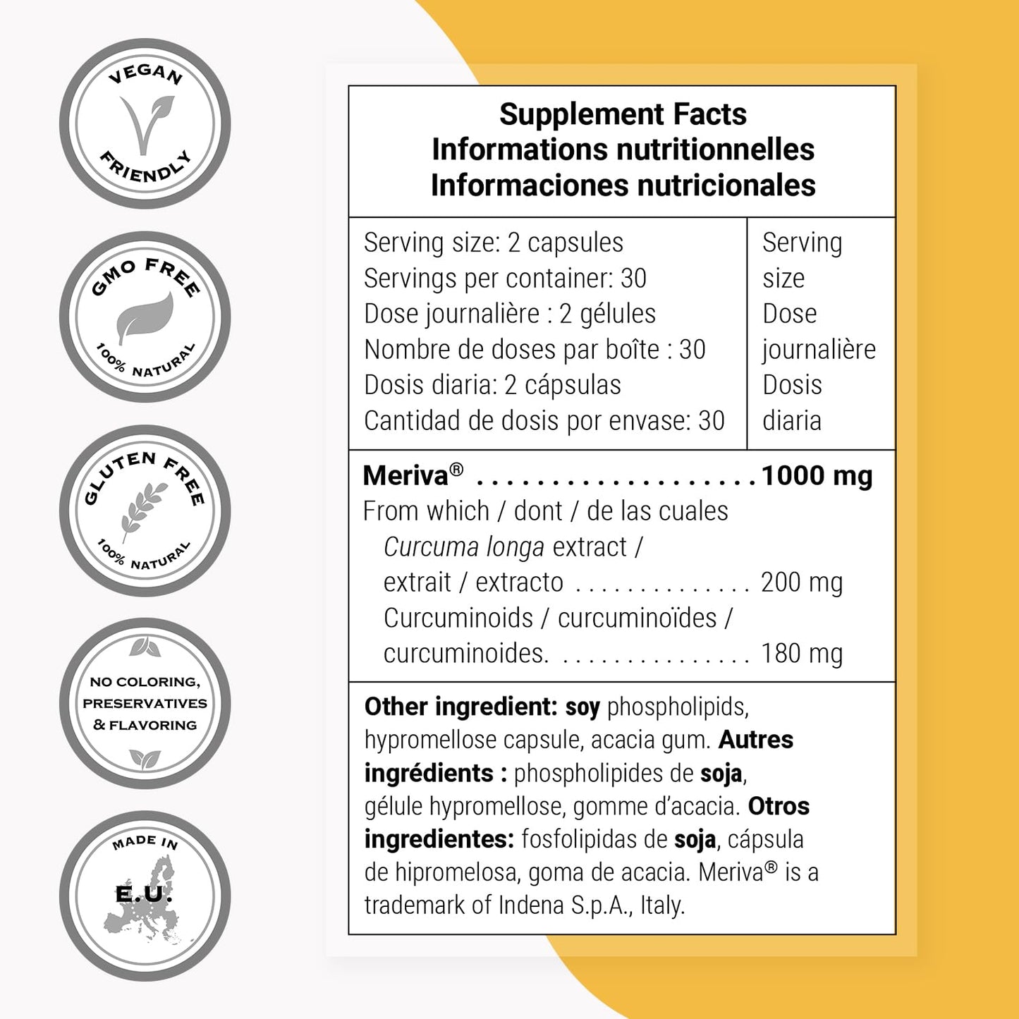 Supersmart Super Curcuma 1000mg per Serving (Meriva Extract) Ayurvedic Turmeric Extract Highly Bioavailable Capsules, 60 Count