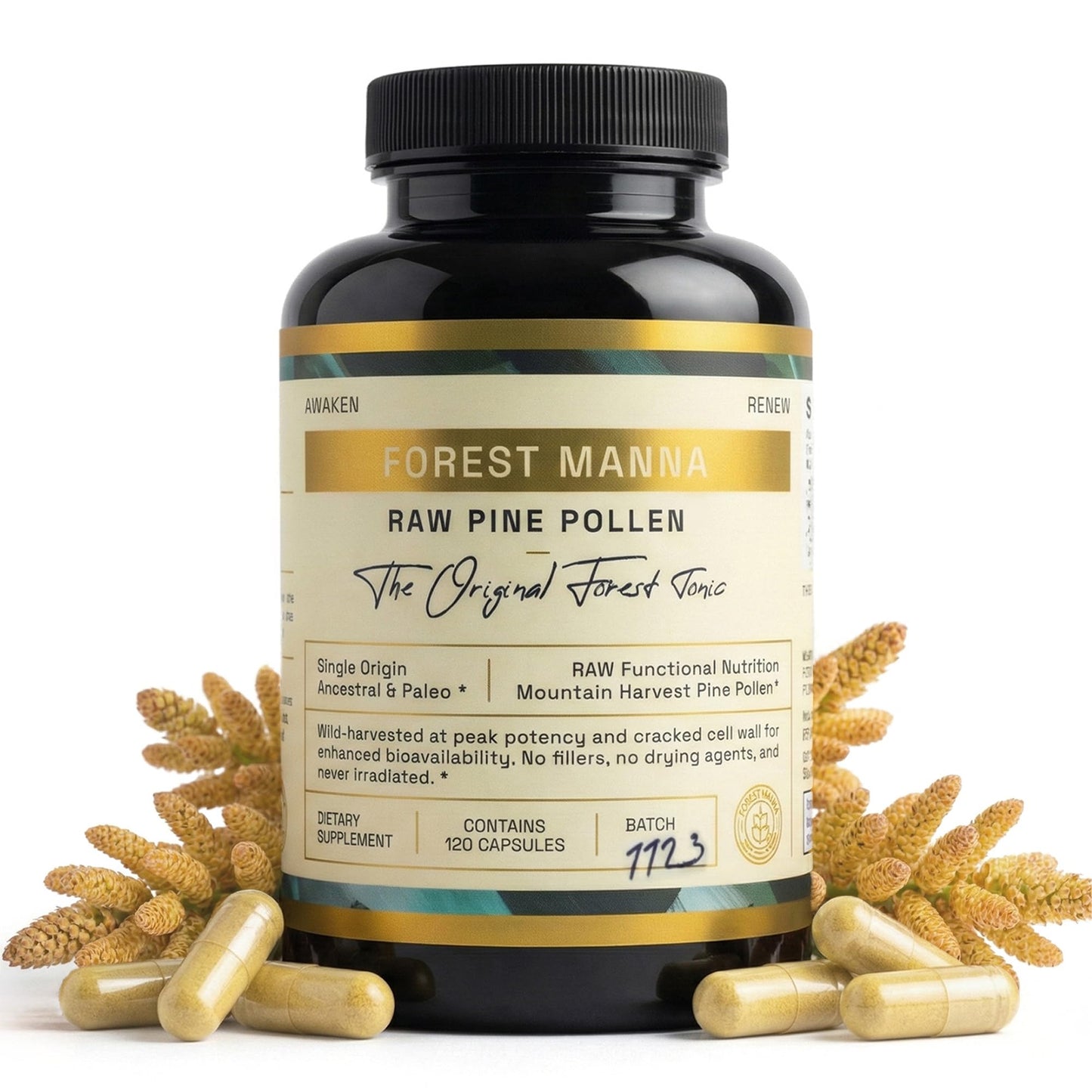 RAW Forest Foods Forest Manna RAW Pine Pollen Capsules 120 Count
