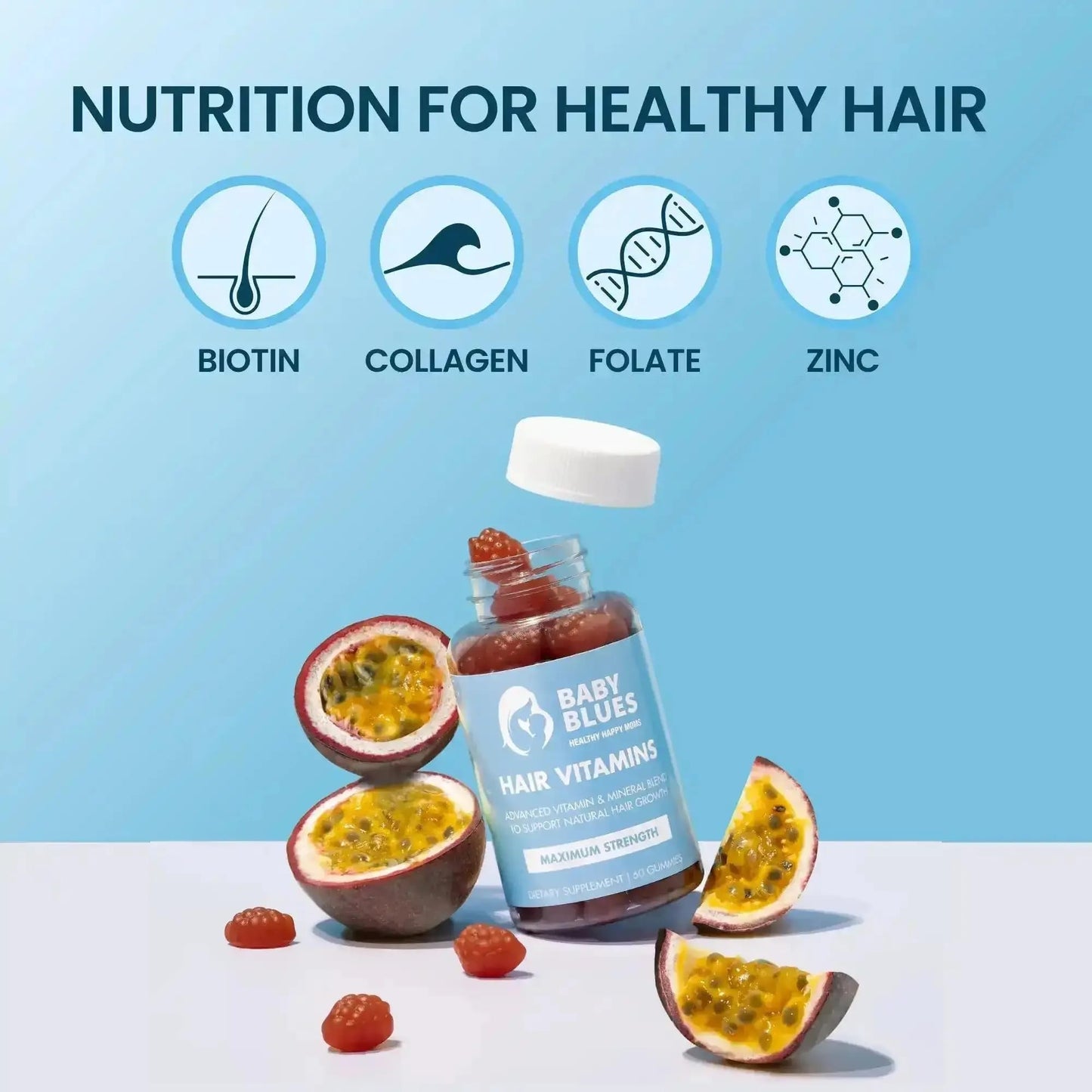 Baby Blues Grow and Glow Beauty Bundle for Moms Postpartum Hair Vitamins with Biotin Collagen and Folate Plus Green Goddess Superfood Gummies for Hair and Skin, 120 Gummies