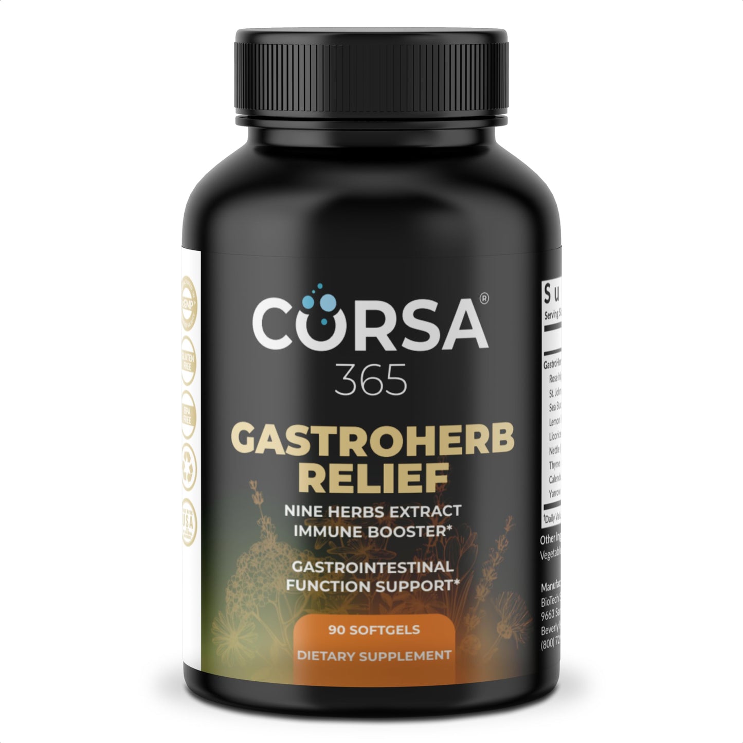 CORSA365 Gastroherb 9 Herb Extract Softgels, 90 Count