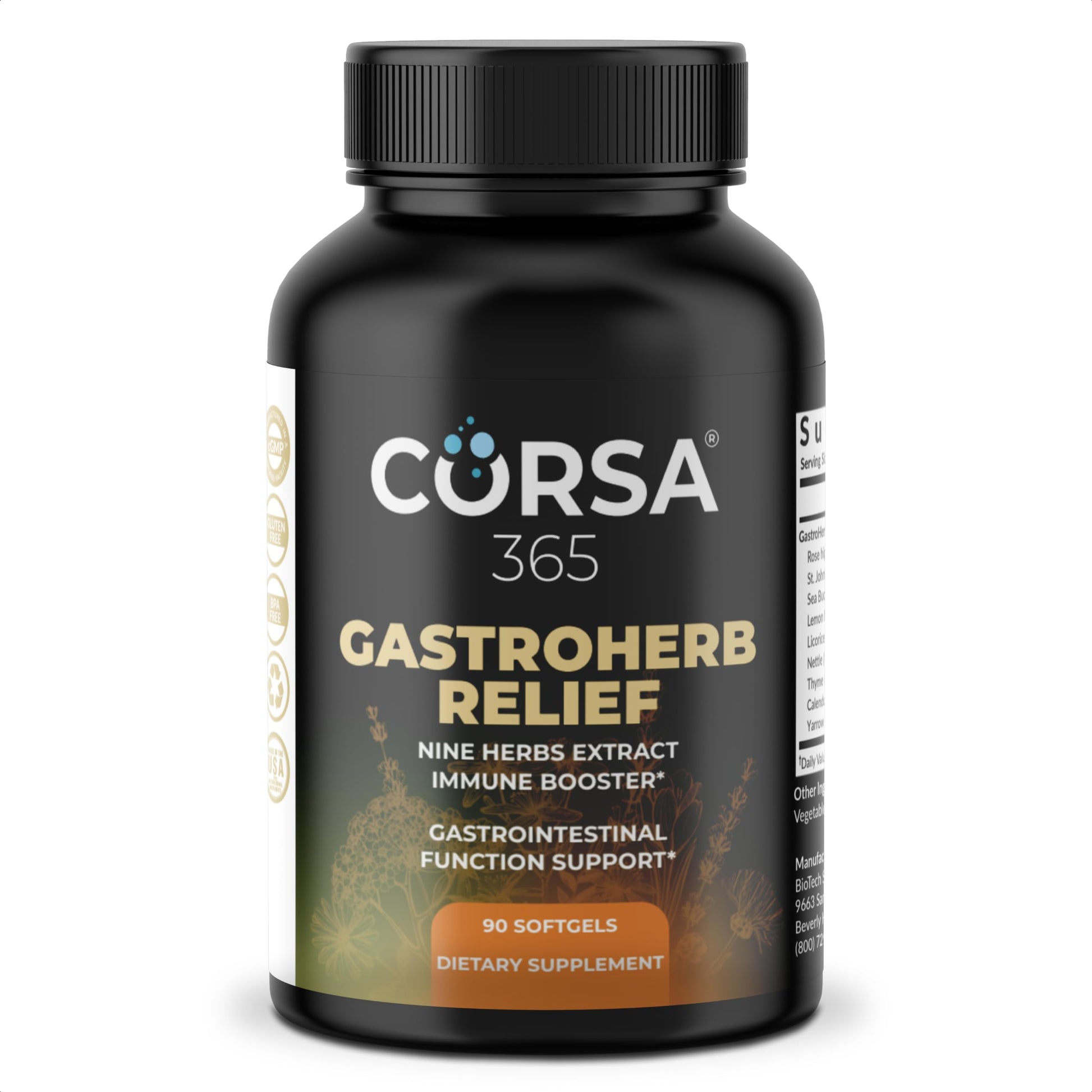CORSA365 Gastroherb 9 Herb Extract Softgels, 90 Count