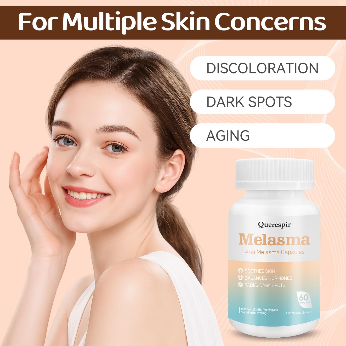 Querespir Melanina Anti-Melasma Capsule, Brightens & Even Skin Tone with Vitamin C & Turmeric Extract, 60 Capsules