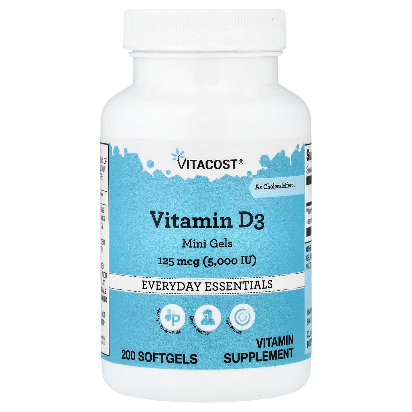Vitacost Vitamin D3 Mini Gels Softgels, 125 mcg (5,000 IU), 200 Softgels