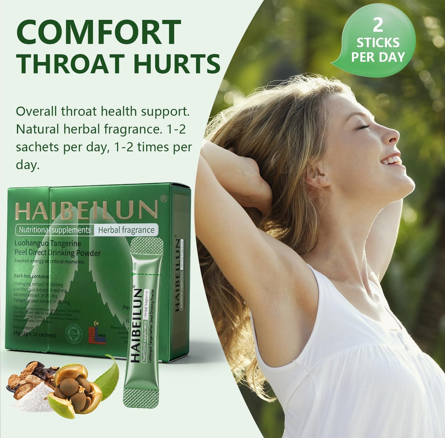 HAIBEILUN Natural Herbal Lung Throat Support Supplement Powder 0.52