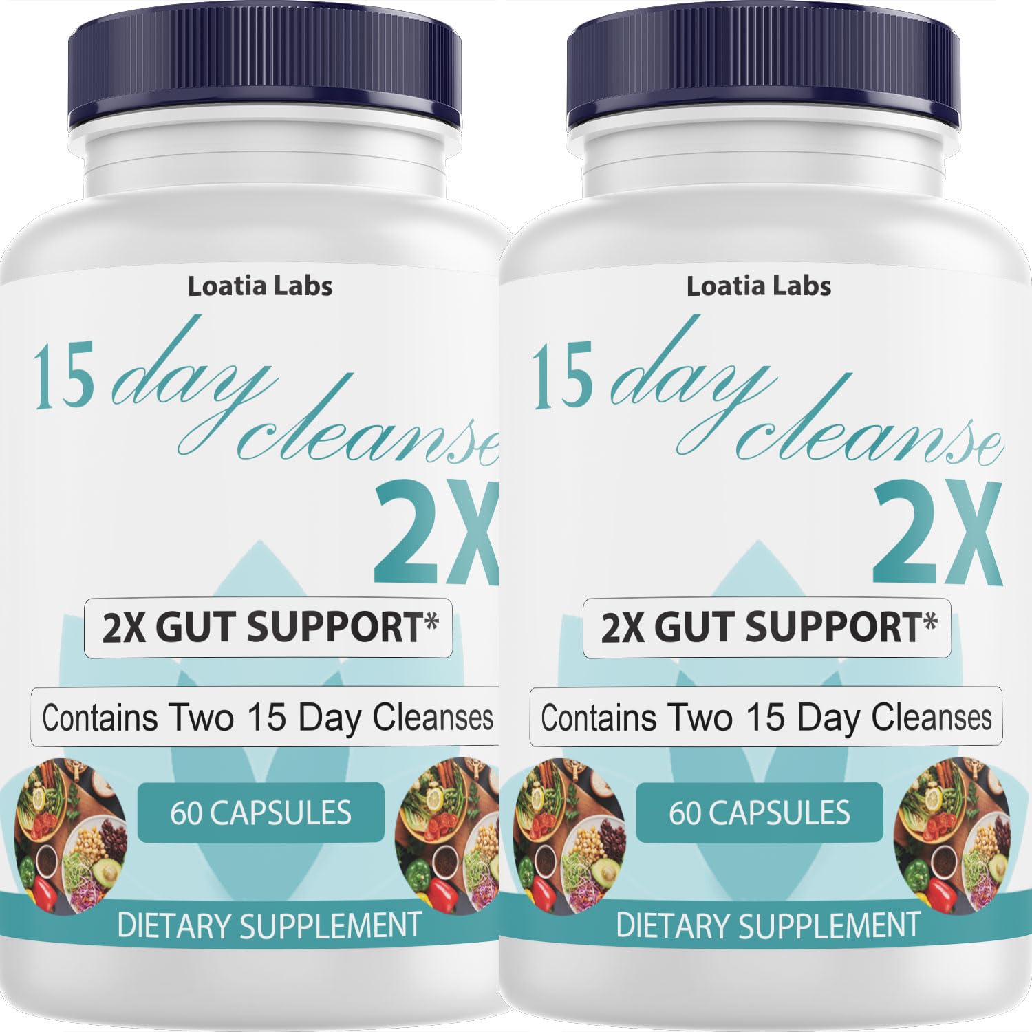 Loatia Labs 15 Day Cleanse 2X - Double Gut & Colon Support - Advanced Gut Cleanse Detox with Alfalfa, Cascara Sagrada, Probiotics & Psyllium Husk, Non-GMO, Made in USA, 120 Capsules