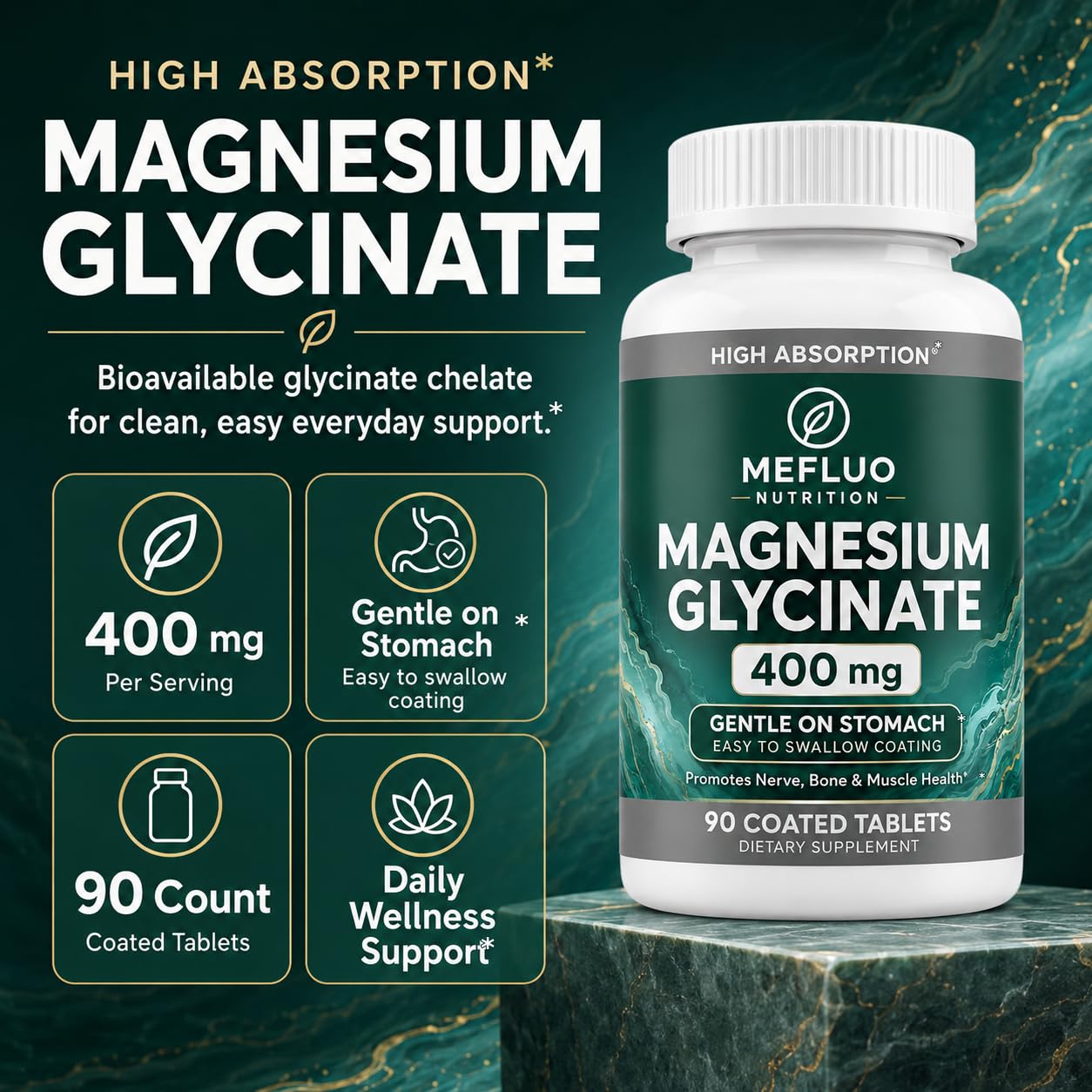 Mefluo Magnesium Glycinate Tablets, 90 Count