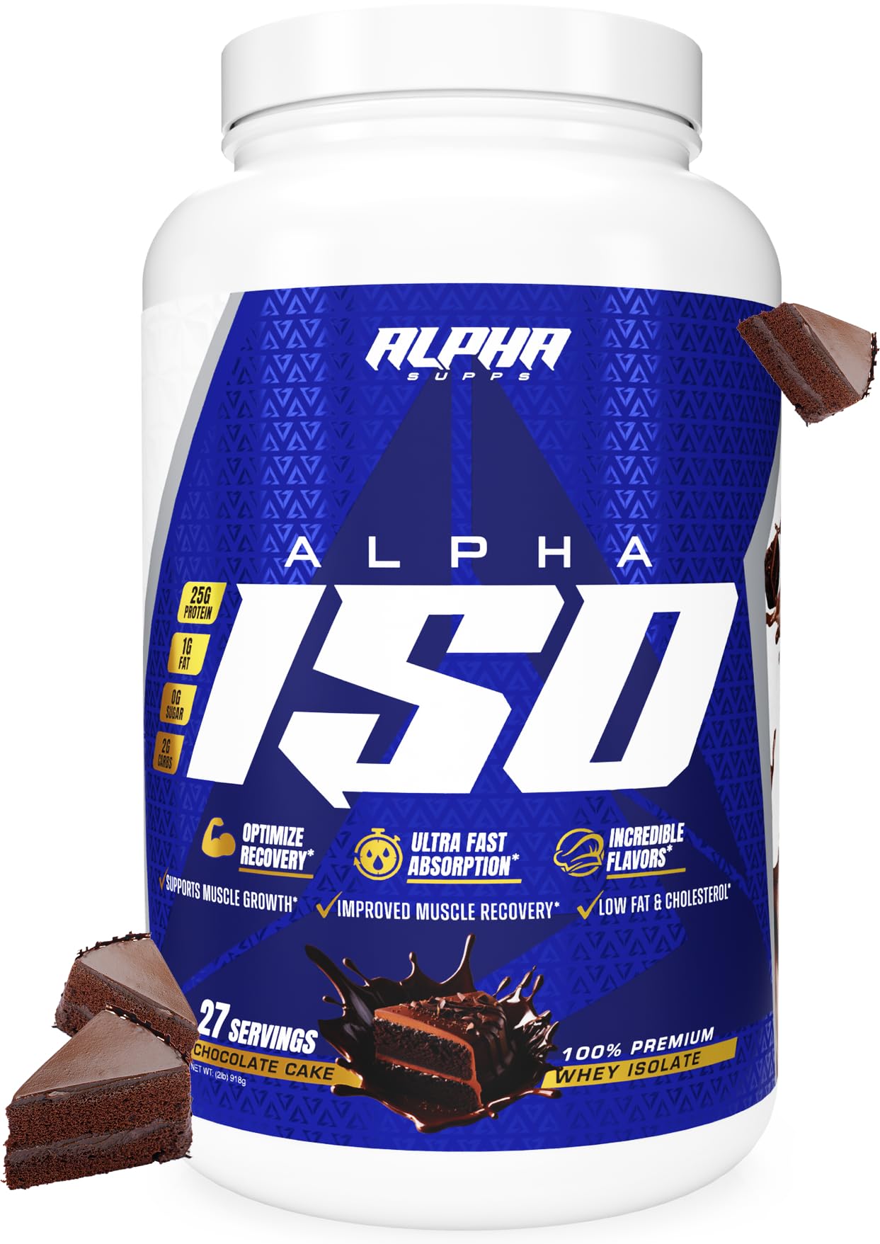 Alpha Supps ISO Low Carb 100% Whey Protein Isolate Powder, 32 Servings, Chocolate Cake