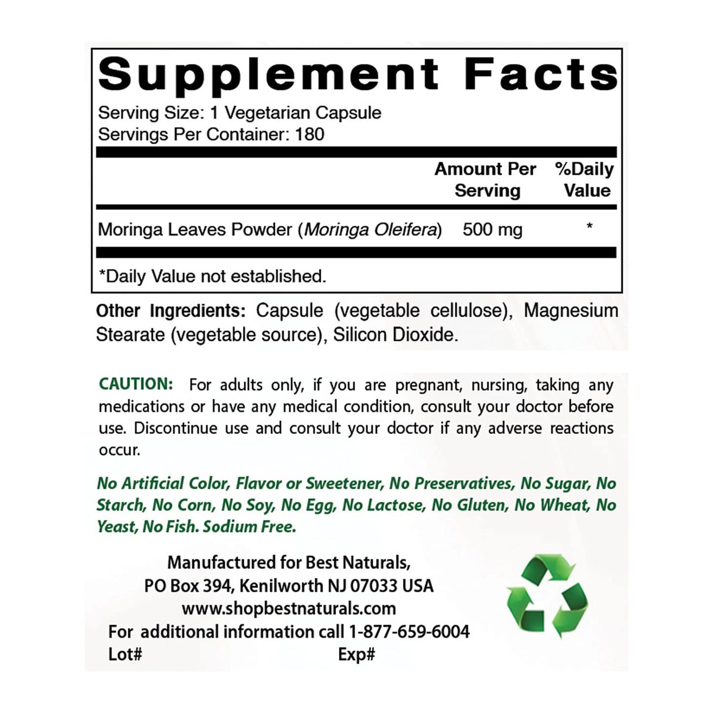 Best Naturals Moringa 500 mg Capsule, 180 Capsules