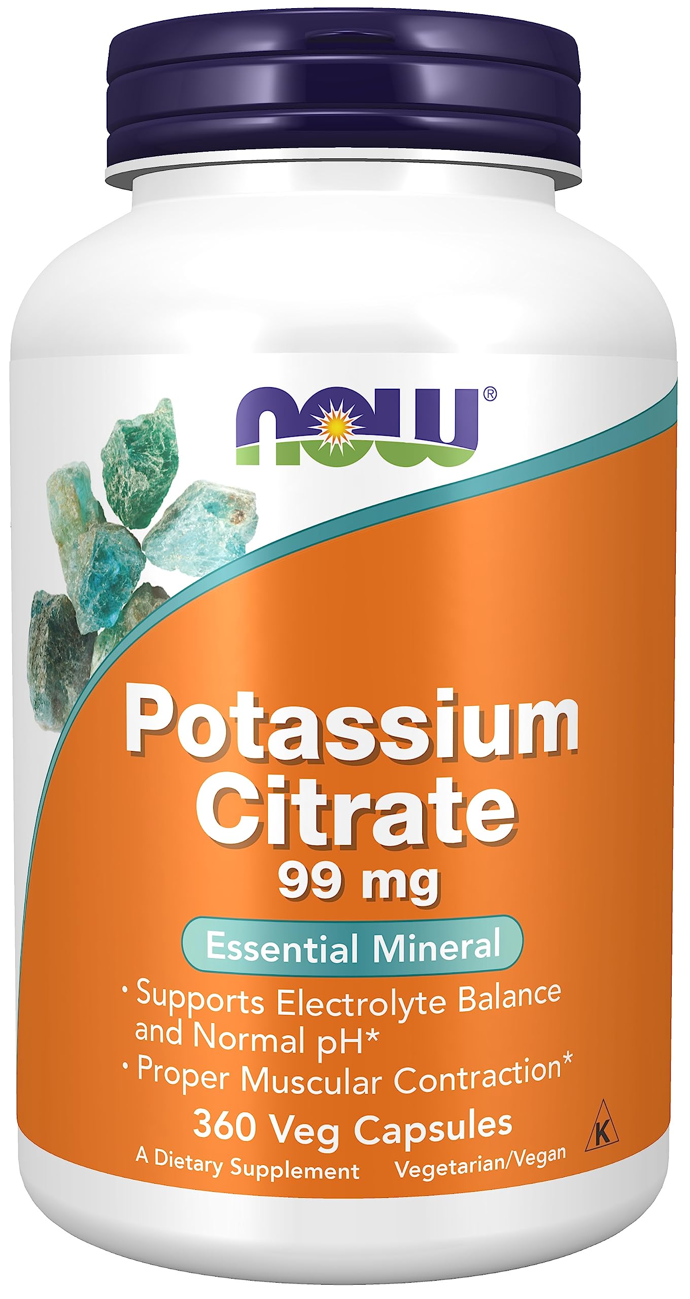 NOW Foods Potassium Citrate 99 mg Supports Electrolyte Balance and Normal pH*, Essential Mineral, 360 Capsules