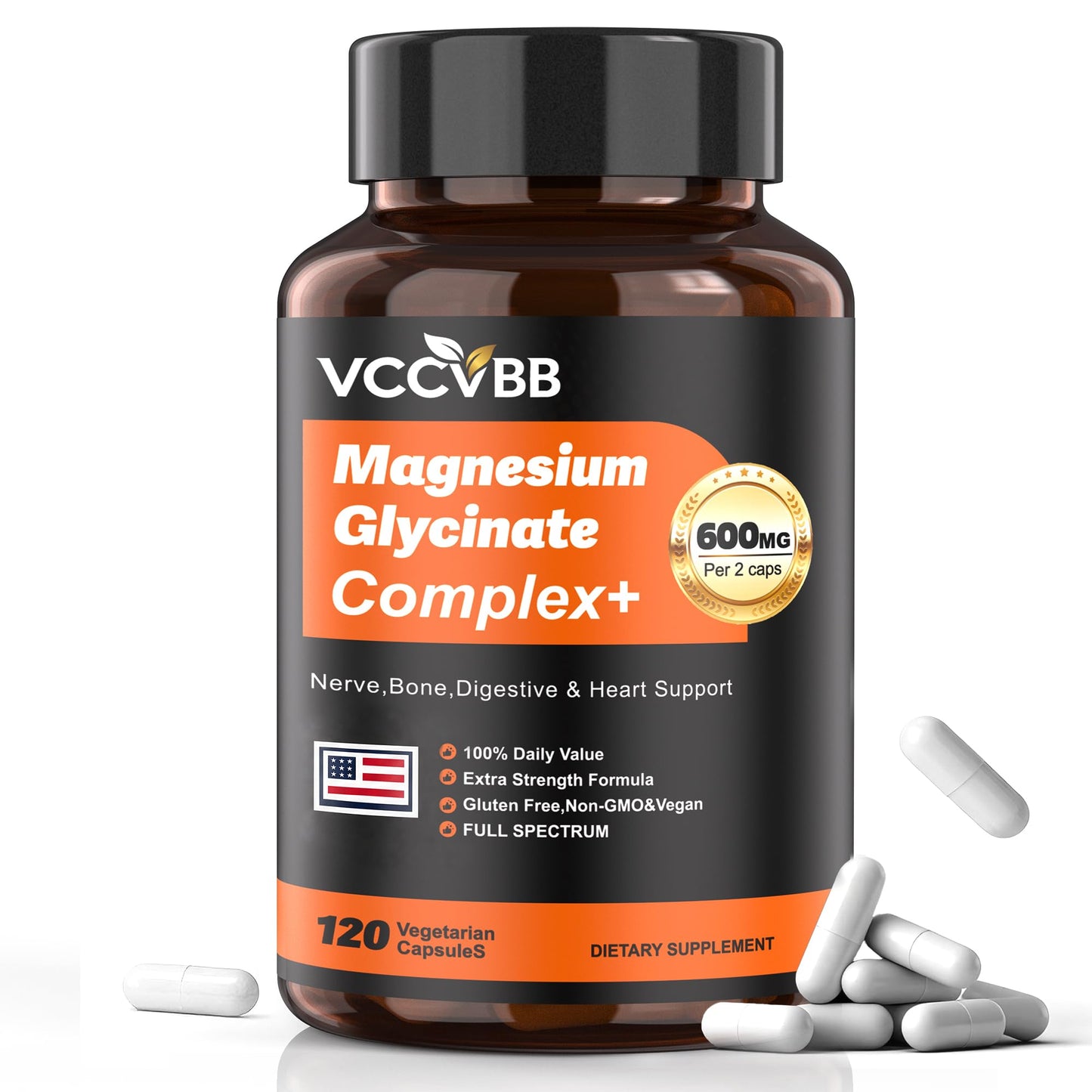VCCVBB Magnesium Complex for Women & Men 600mg, 12-in-1 High Absorption Magnesium Glycinate, Citrate, Malate & Taurate Capsules, 120 Count