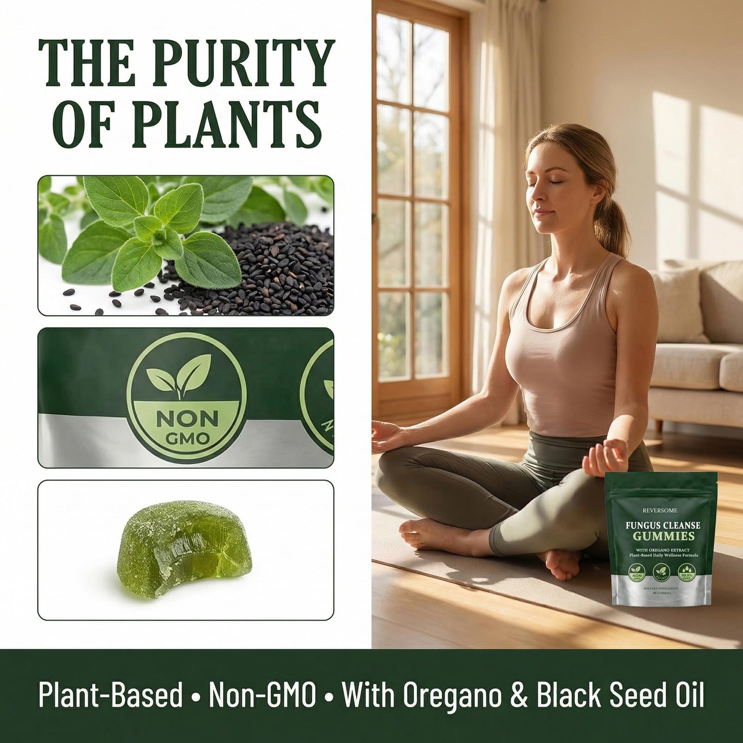 QUZOYU Reversome Cleanse Gummies with Oregano Extract & Black Seed Oil, Non-GMO, 60 Count