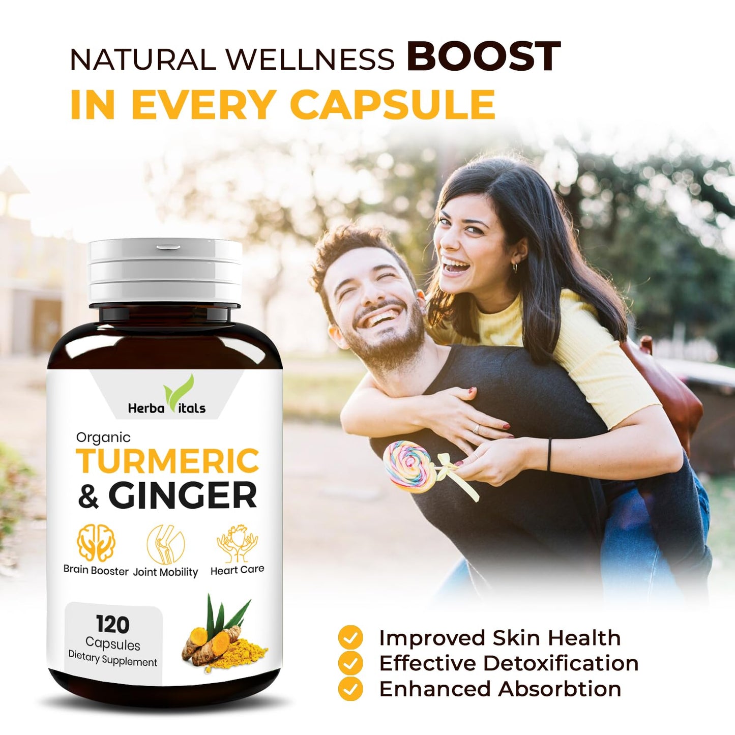 HerbaVitals Turmeric and Ginger Capsules 120 Count
