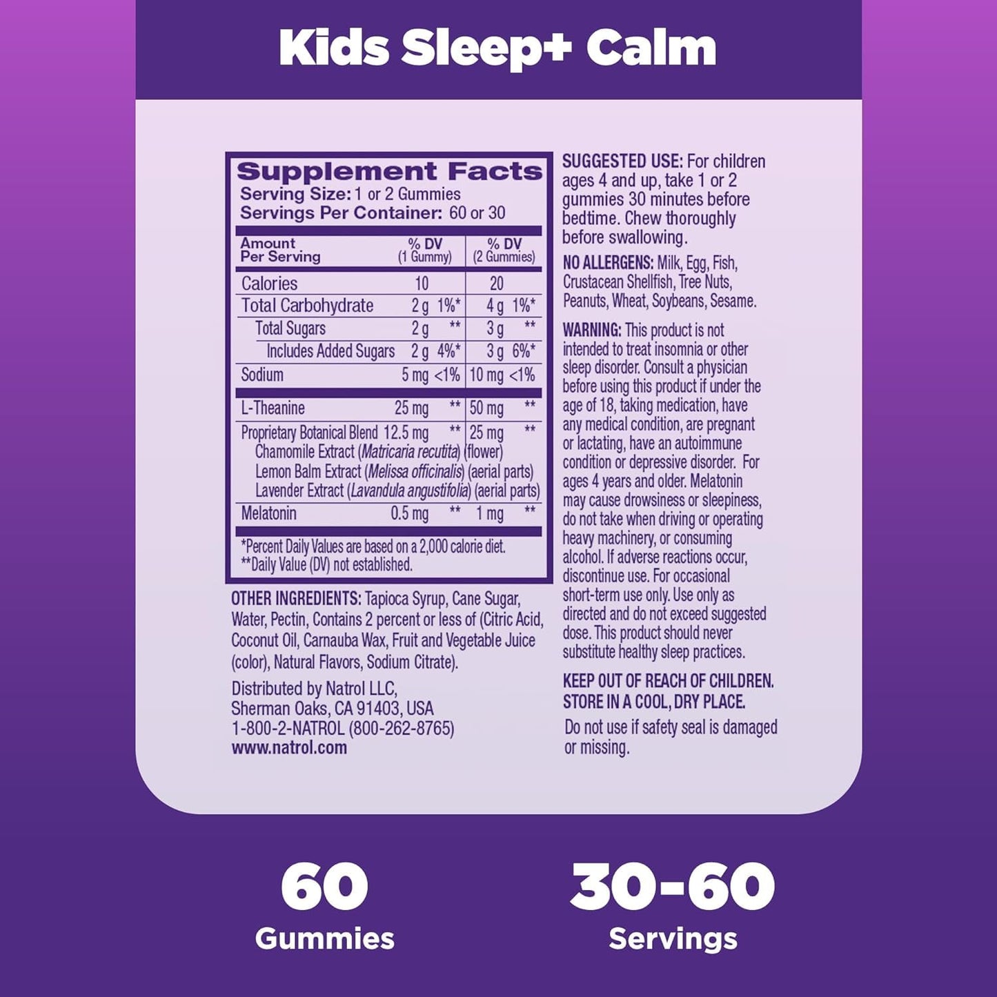 Natrol Kids Sleep+ Calm Melatonin and L-Theanine Sleep Aid Gummies, 120 Count
