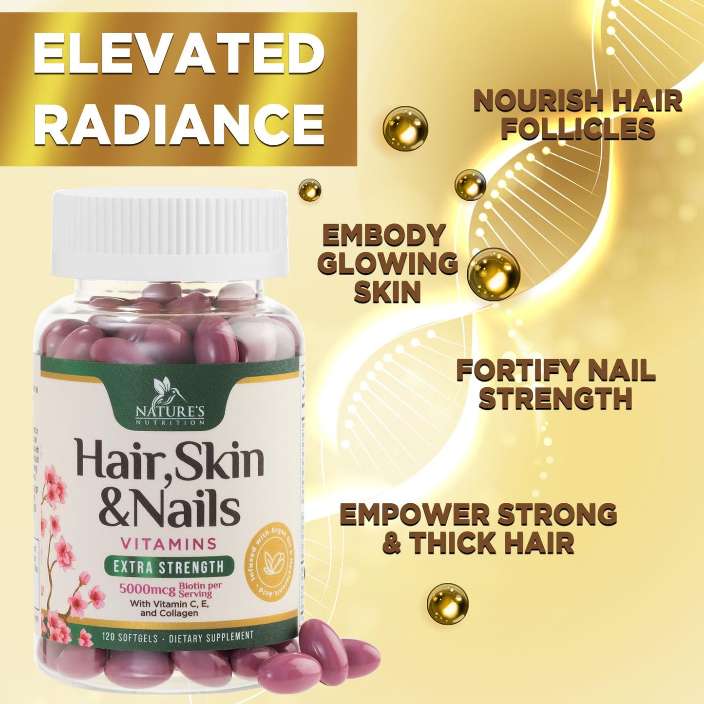 Nature's Nutrition Hair, Skin & Nails Biotin 5000mcg Softgels 120 Count
