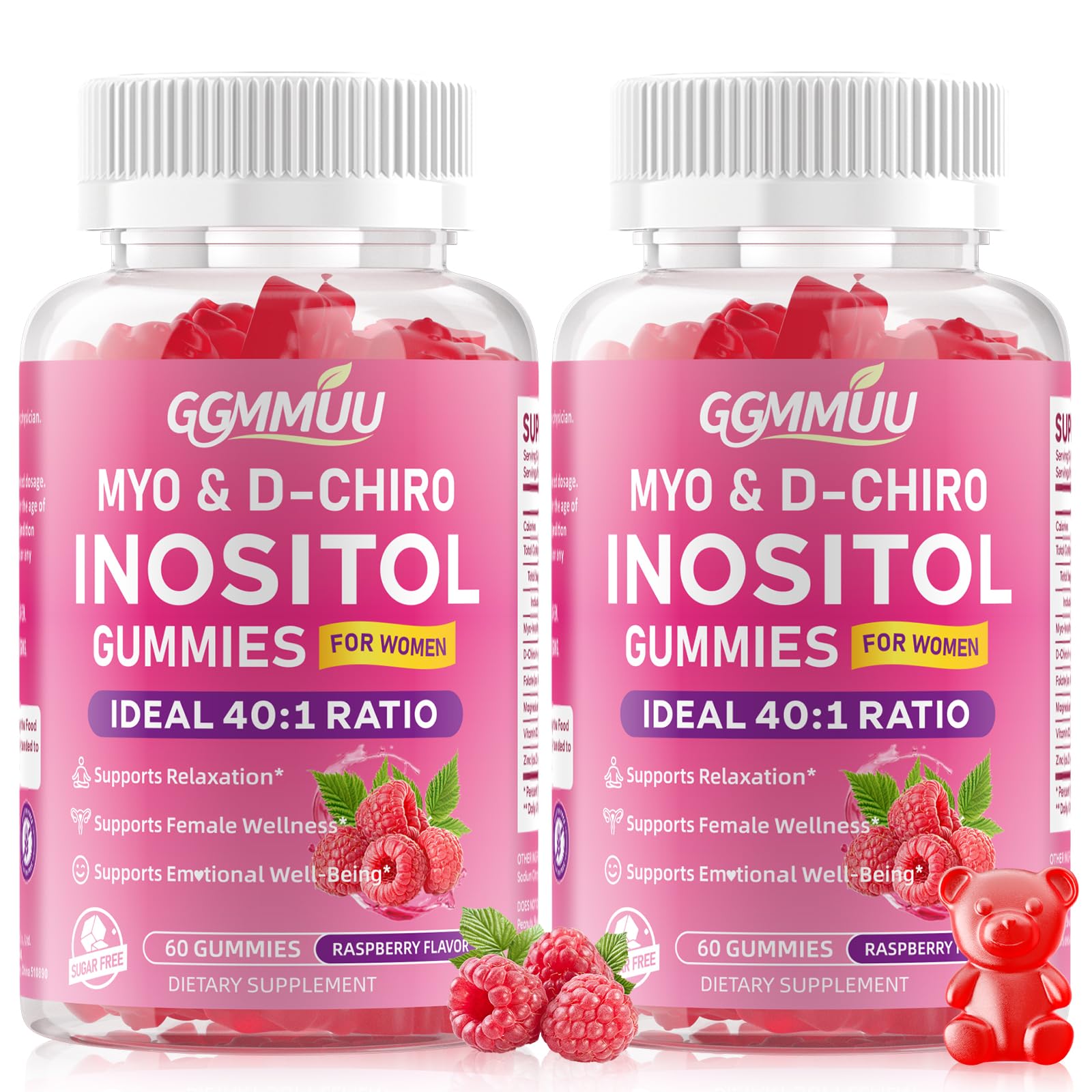 GGMMUU Myo-Inositol & D-Chiro Inositol Gummies for Women, 120 Count