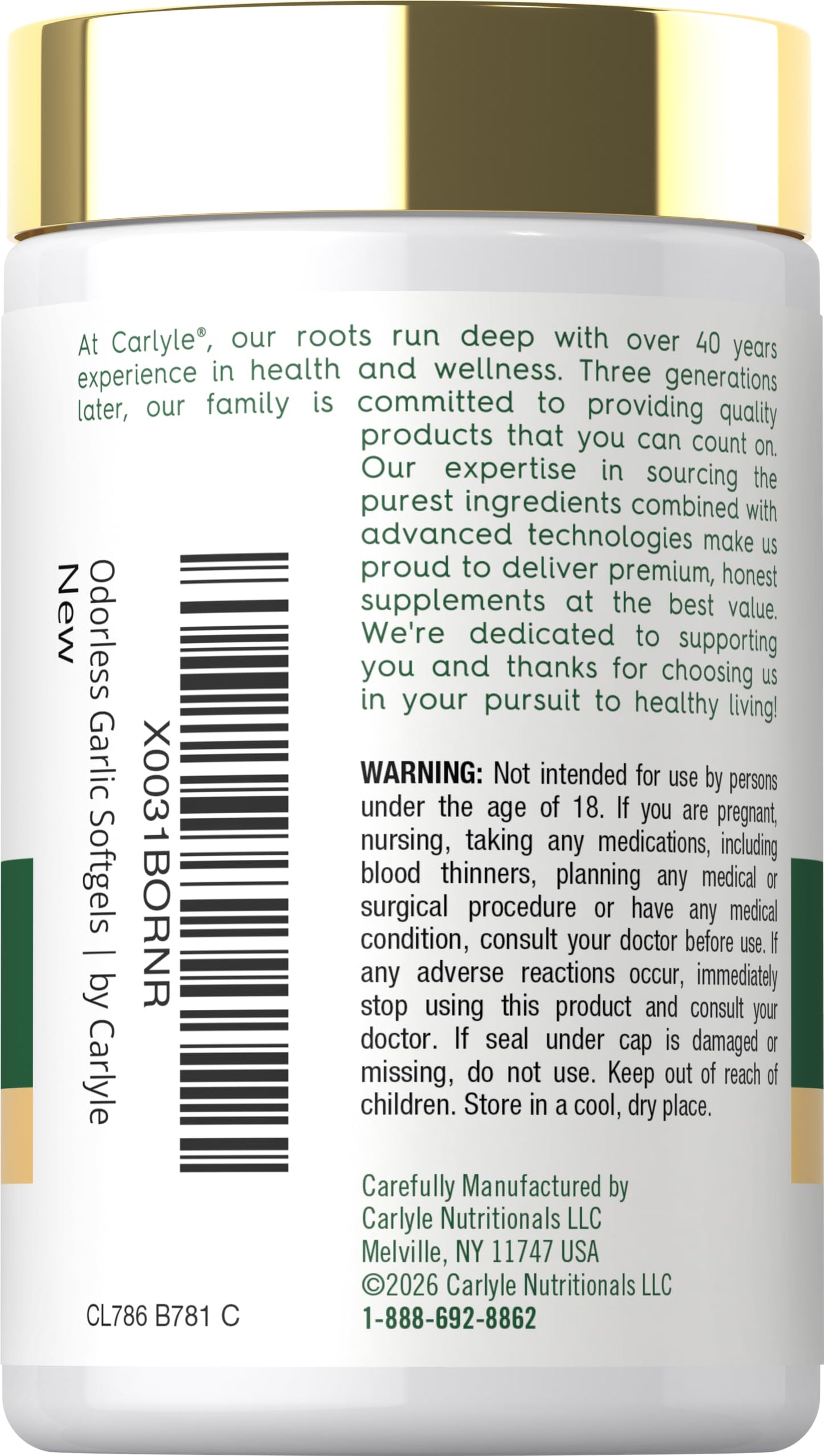 Carlyle Odorless Garlic Supplement Softgels 250